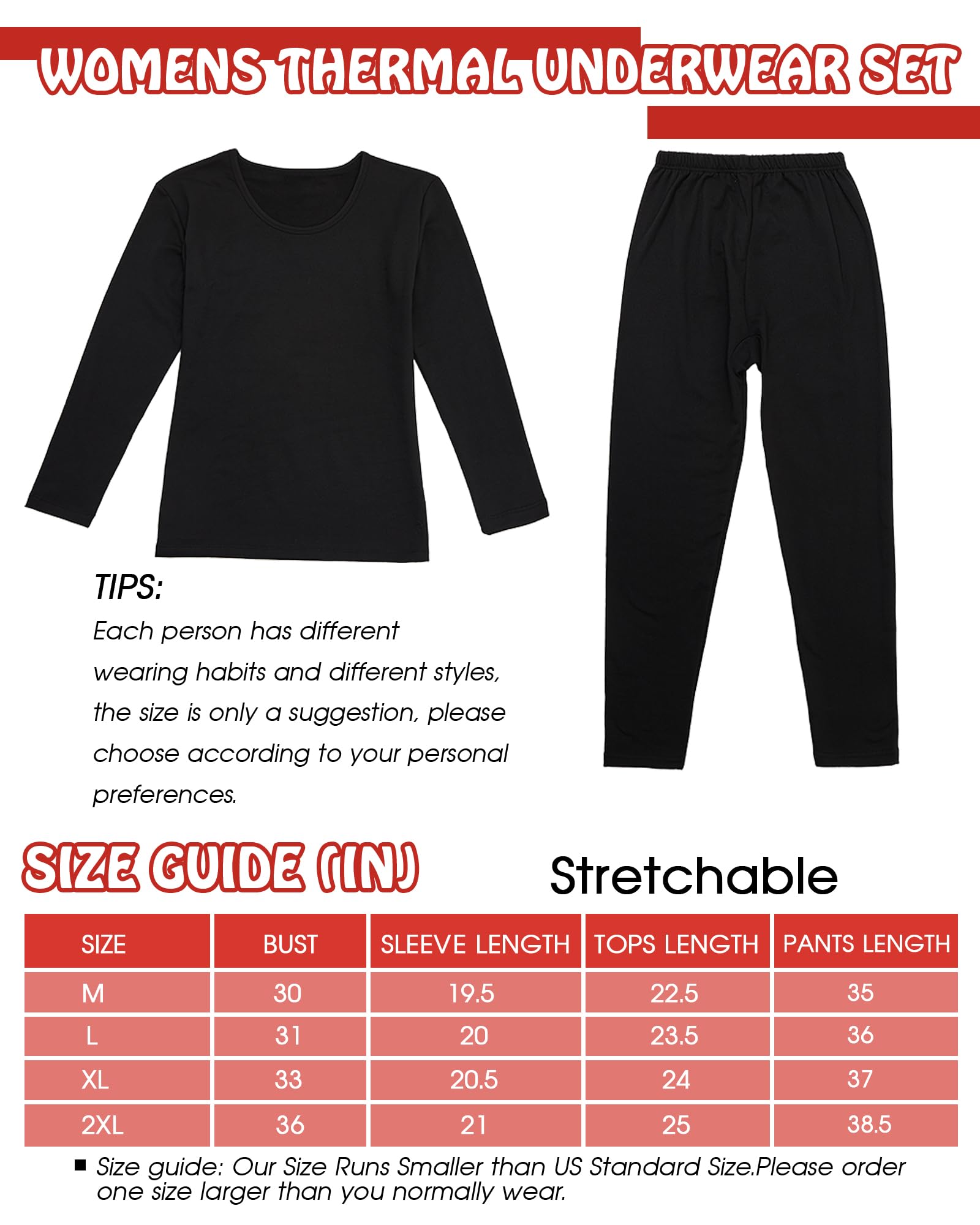 Taiyin Thermounterwäsche für Damen, Fleece-gefüttert, lang, für den Winter, warm, Unterteil für kaltes Wetter, 6er-Set