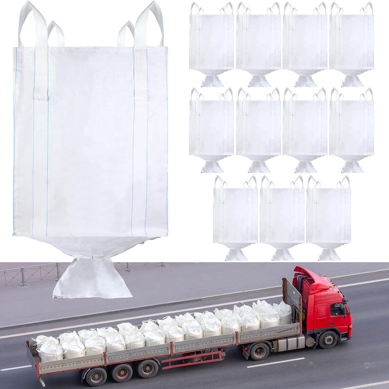 FIBC Bulk Bag 35" L X 35" W X 43" H, Holds Up To 3300 Lbs (SWL) Woven Polypropylene Bags Sack for Dumpster Bag Feed Grain Construction Gravel Waste Management Sand Bags With 4 Lift Loops (12 Pieces)