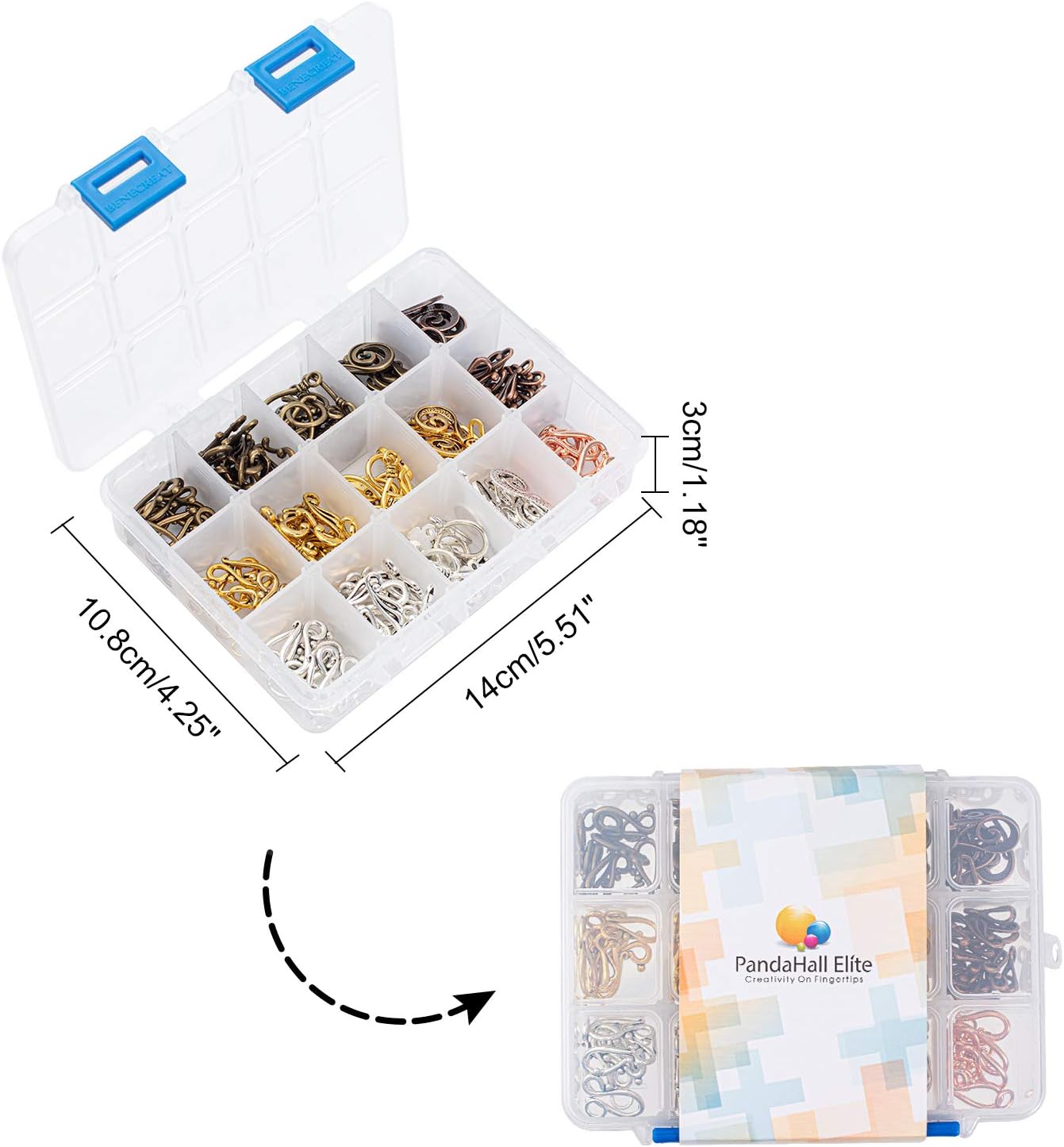 PH PandaHall 120 Sets S Hook Ring Toggle Clasps 15 Styles Tibetan Style Hook and Eye Clasps Toggle Cord Rope End Clasp Connector Beads for Necklace Bracelet Jewelry Making - Image 9