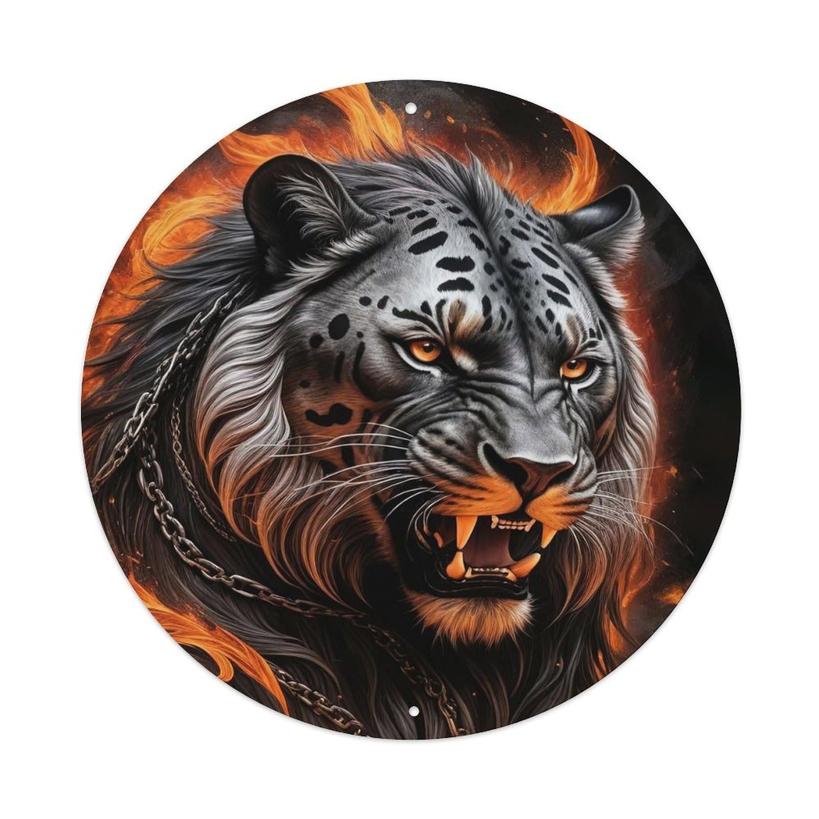 Animal Artwork The Lion on Fire Metal Tin Sign