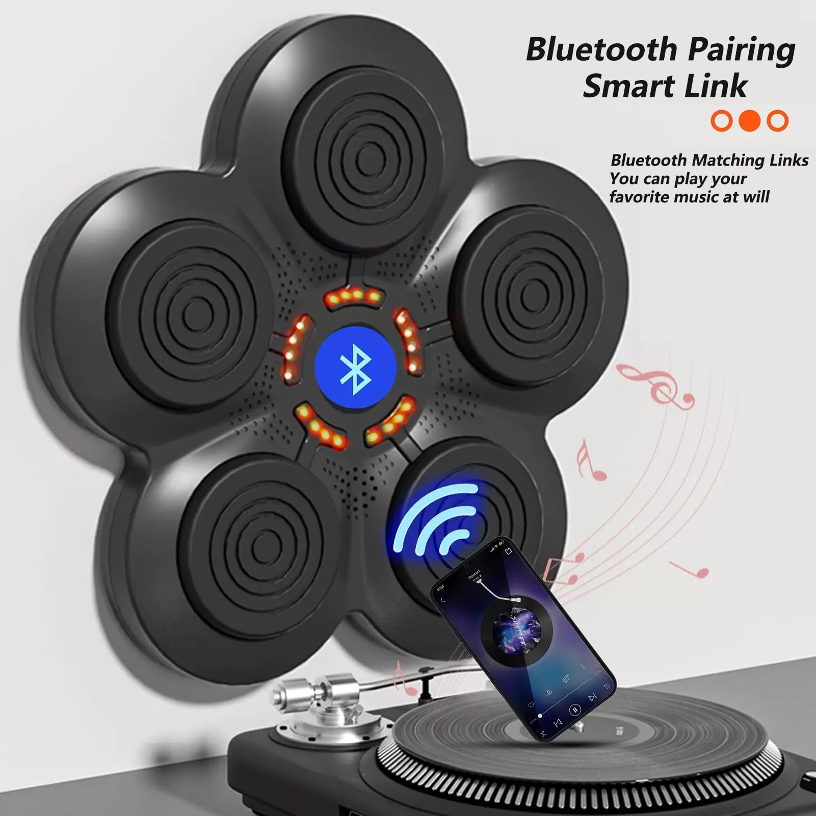 YUGXTH Macchina da boxe musicale intelligente, punzonatrice per musica elettronica con LED Bluetooth, cuscinetti per boxe musicali per montaggio a parete per la casa, per camera da letto, studio, pal