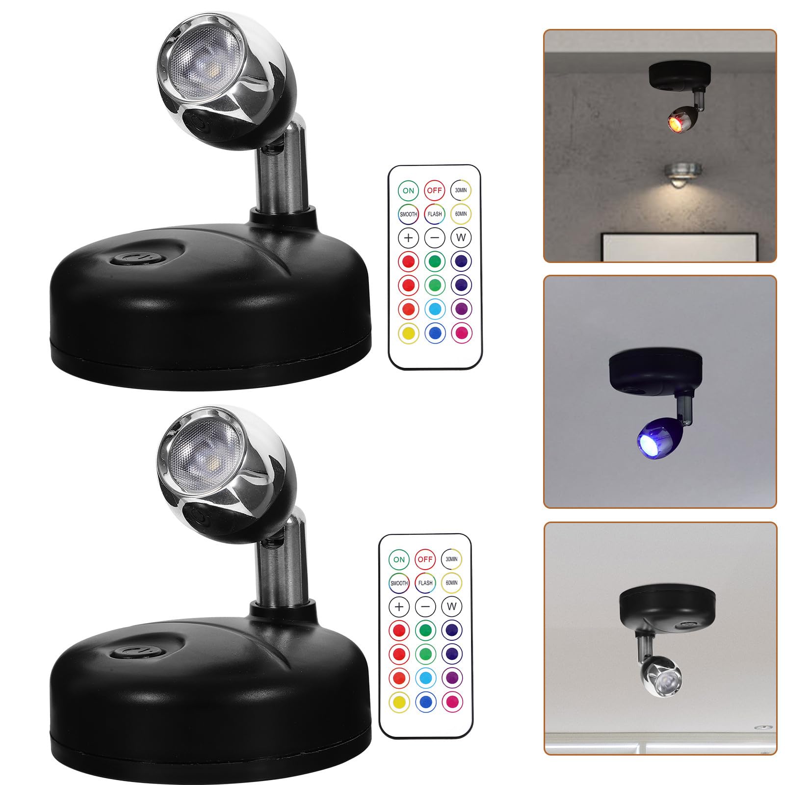 Healeved Mini Focos LED Recargables para Gabinete Ángulo Ajustable y Control Remoto Infrarrojo, Luz Portátil Pilas para Estantes y Armarios, 2 Piezas
