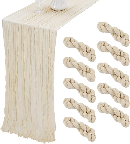 Camino de mesa de gasa beige, paquete de 10, caminos de mesa de gasa bohemia, tela de gasa para decoración de bodas, fiestas, despedidas de soltera,