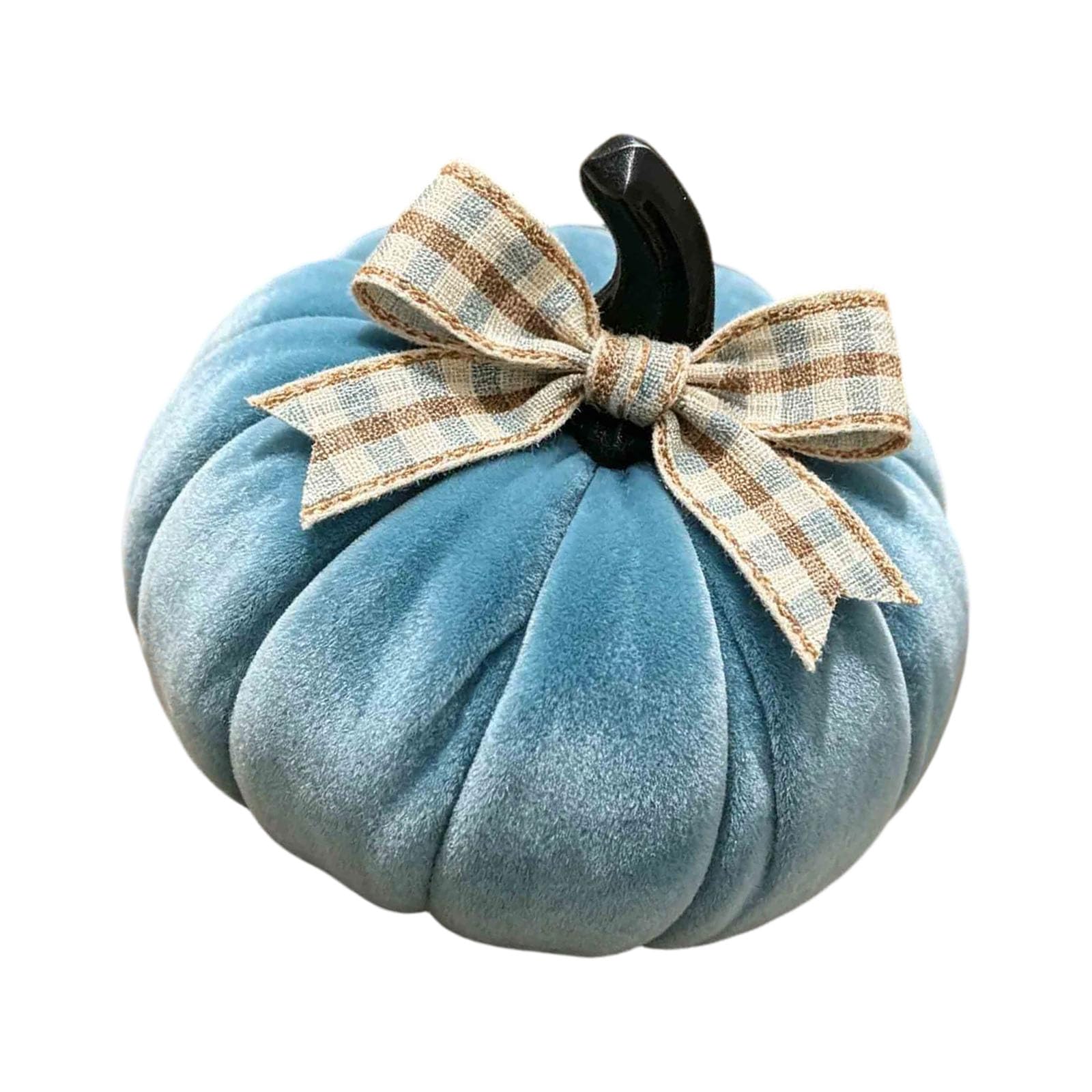 Elnwnnkc Light Blue Halloween Velvet Pumpkin Decor Soft Plush Table Accent With Ribbed And Top Detail For Tiered Tray Styling Stuffed Fabric Pumpkin Autumn Centerpiece Faux Gourd Decor Shelf Mantel Tray Accent Harvest