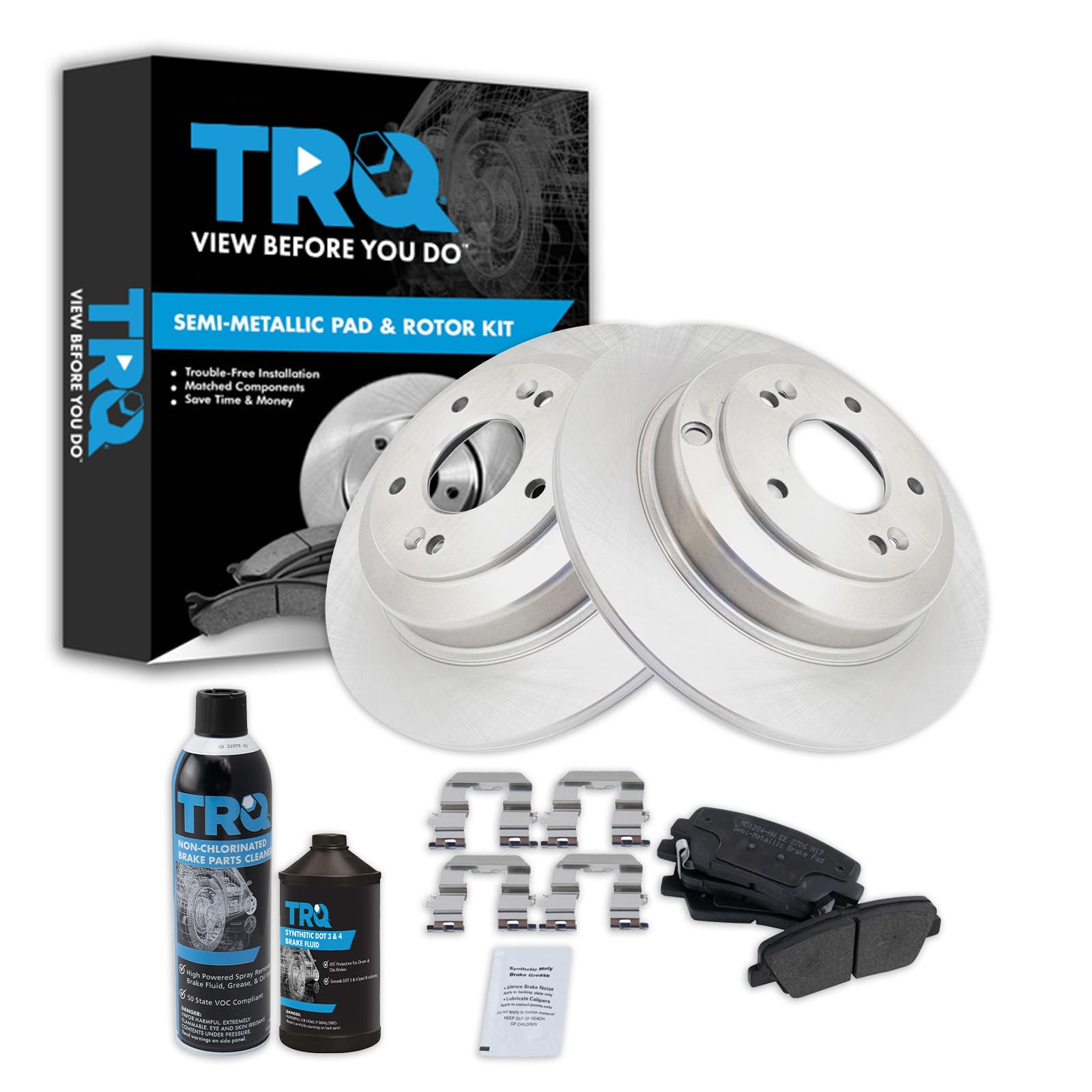 TRQ Rear Brake Pad &amp; Rotor Kit, with Chemical Kit Semi-Metallic Compatible with 2010-2014 Hyundai Genesis Coupe