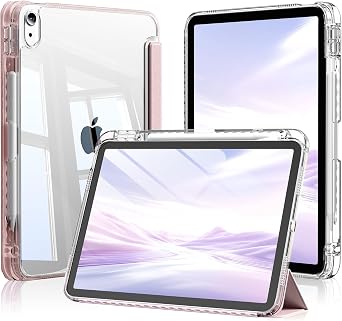 Case for iPad Air 11 Inch M4/M3/M2 2026/2025/2024, iPad Air 5th/4th Generation Case 2022/2020 10.9 Inch with Pencil Holder, Slim Transparent Clear Hard Back Cover, Auto Sleep/Wake, Light Pink