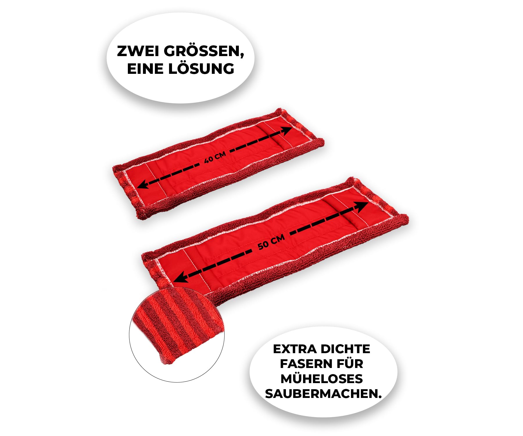 Wischmoppbezug Ersatzbezug 40 cm – Mikrofaser – Gestrickt Moppbezug für Bodenwischer & Klapphalter – Wischmopp Bezug Set 5er – Waschbar bis 90°C – Für Parkett Laminat Fliesen – Rot