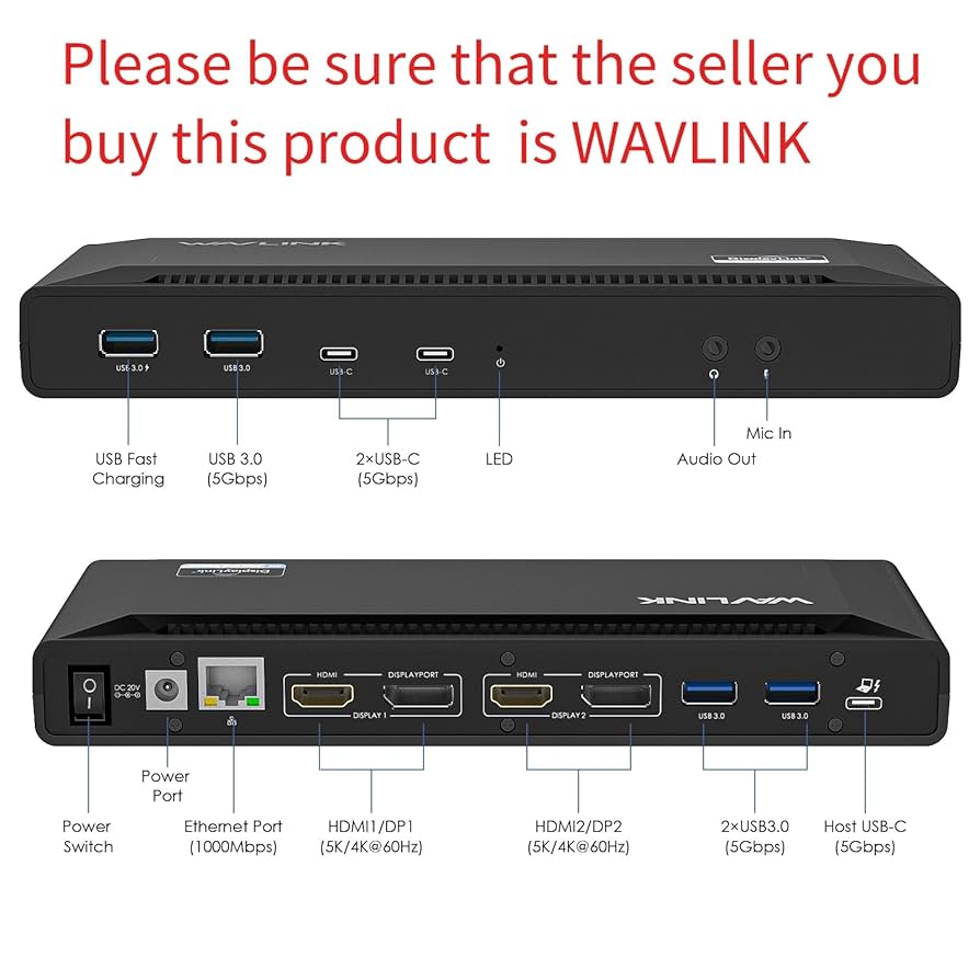 WAVLINK Dual Monitor Docking Station with 60W Power Delivery