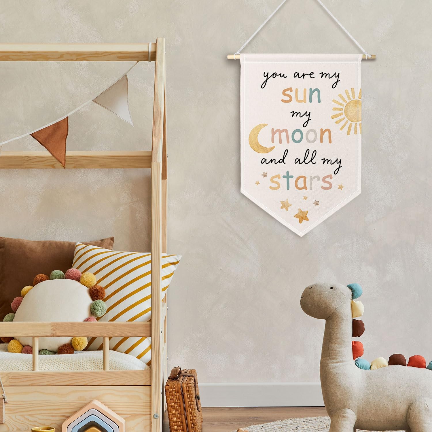 ChissNook Boho Sun Moon Star Nursery Canvas Banner, You Are My Sun Moon and All My Stars Hanging Pennant Banner Flags Wall Display, Nursery Wall Decor for Kids Boys Girls Room Bedroom Playroom