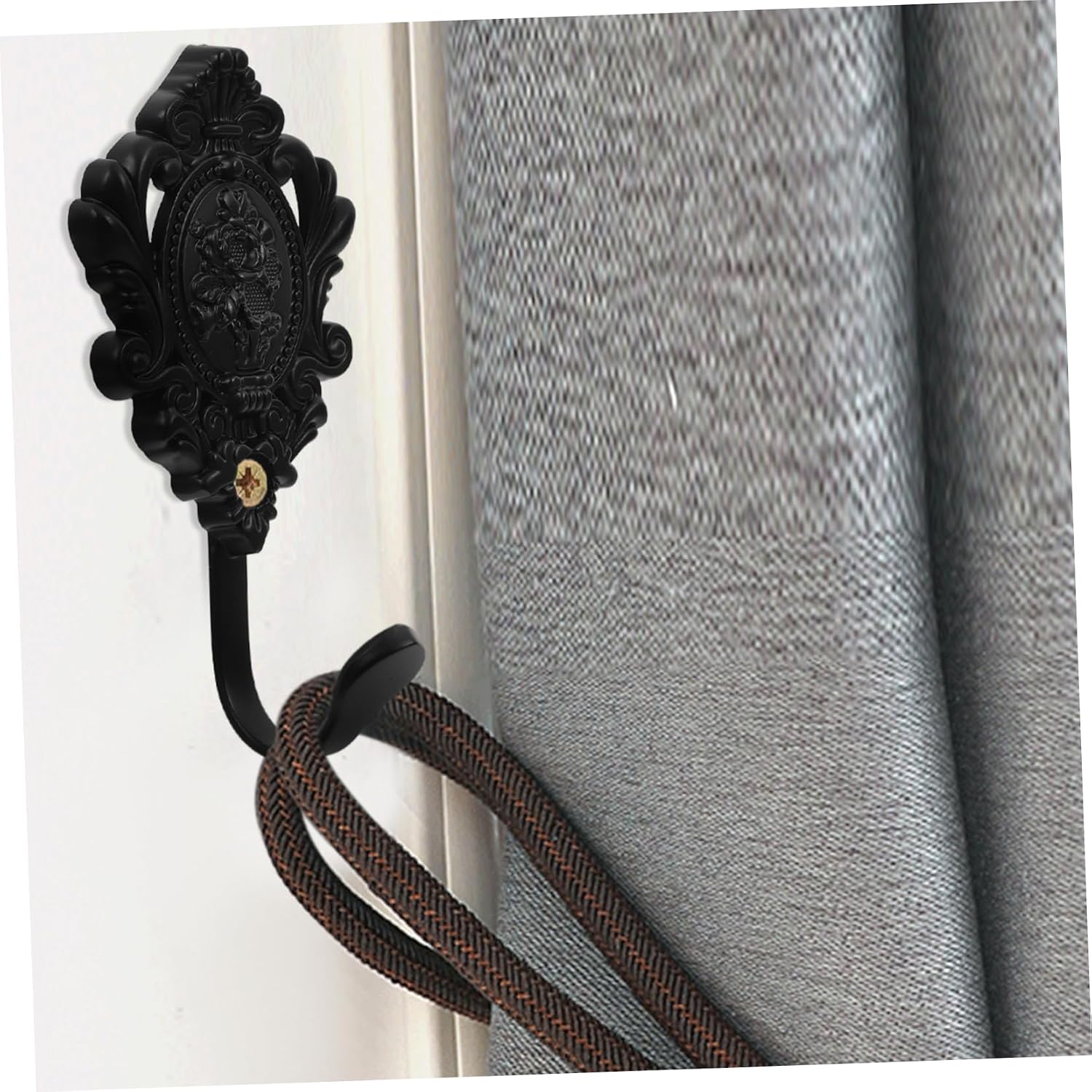 2Pcs Zinc Alloy Rose Flower Curtain Holdback Wall Hooks Black | Classical Elegant European Style, Creative Unique Chic Graceful, for Decorating Villas, Hanging Cloth