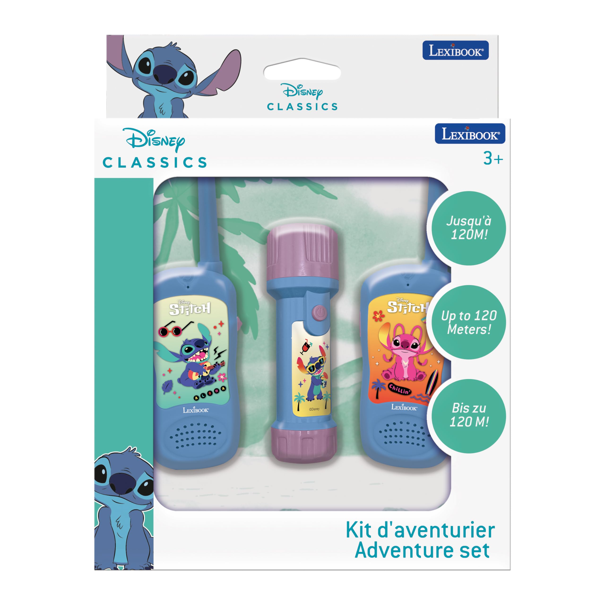 Lexibook, Disney Stitch, Kit avventuriero Stitch con walkie Talkie e Torcia Bussola, Blu, RPTW10D