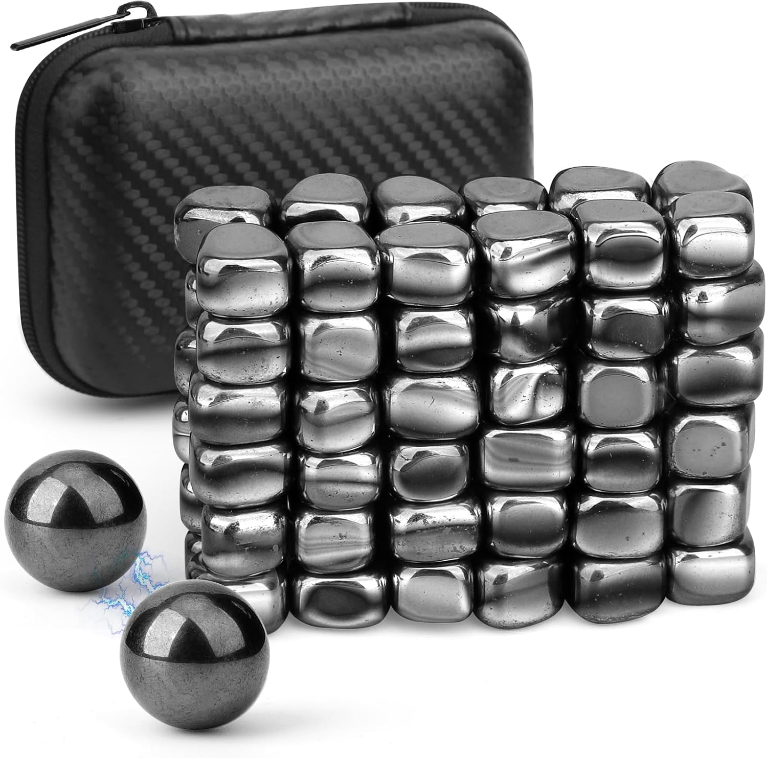 Magnet Stone Ball Fidget Toys for Adults, Fidget Mangetic Rock Ball with Fiber Case, Magnetic Game Replacement for Ferrite Putty Office Desk Decoration Gift