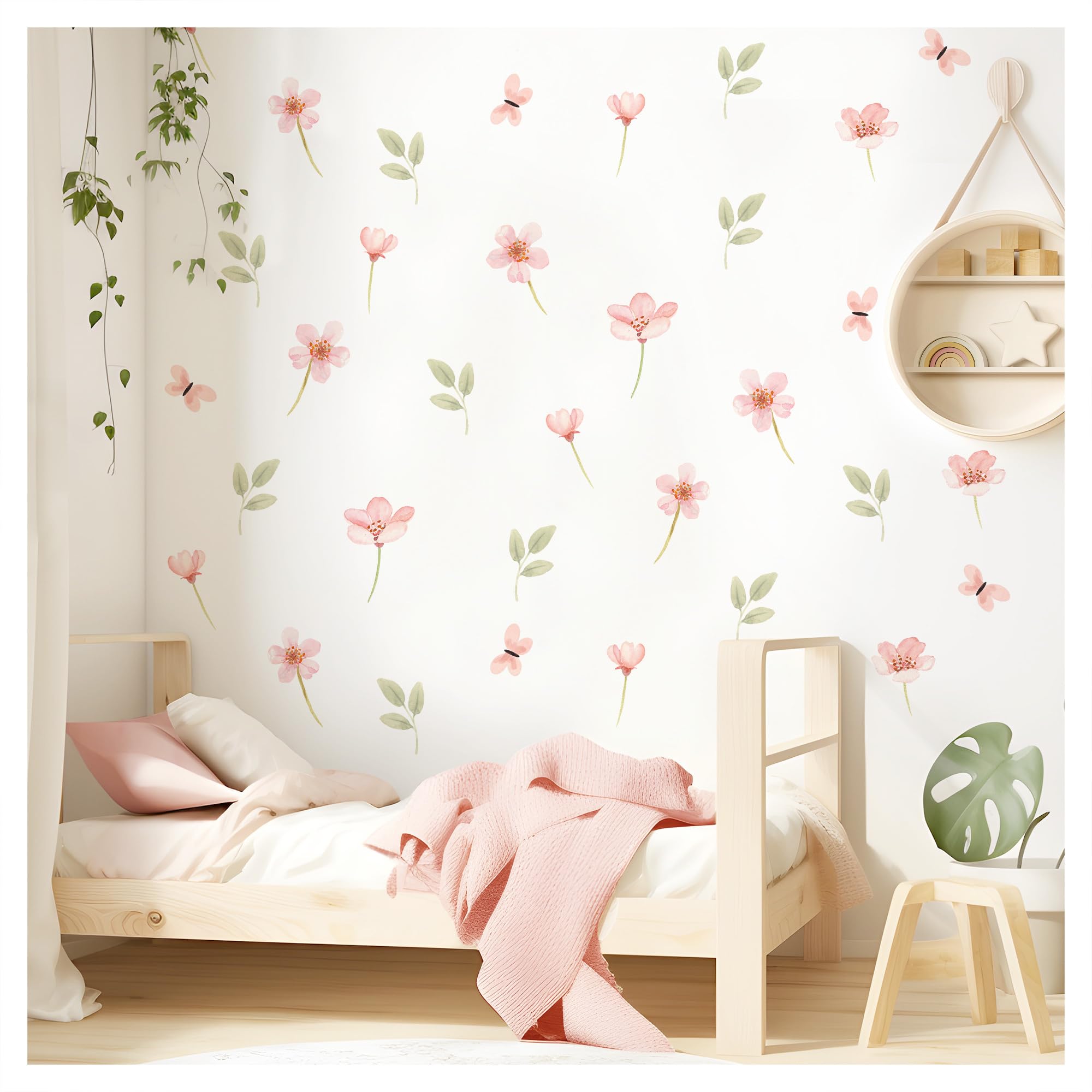 Little Deco Wandtattoo Blumen Schmetterlinge Set Wandsticker Kinderzimmer Mädchen Wandaufkleber Babyzimmer Rosa Schlafzimmer Wanddeko DL998-04