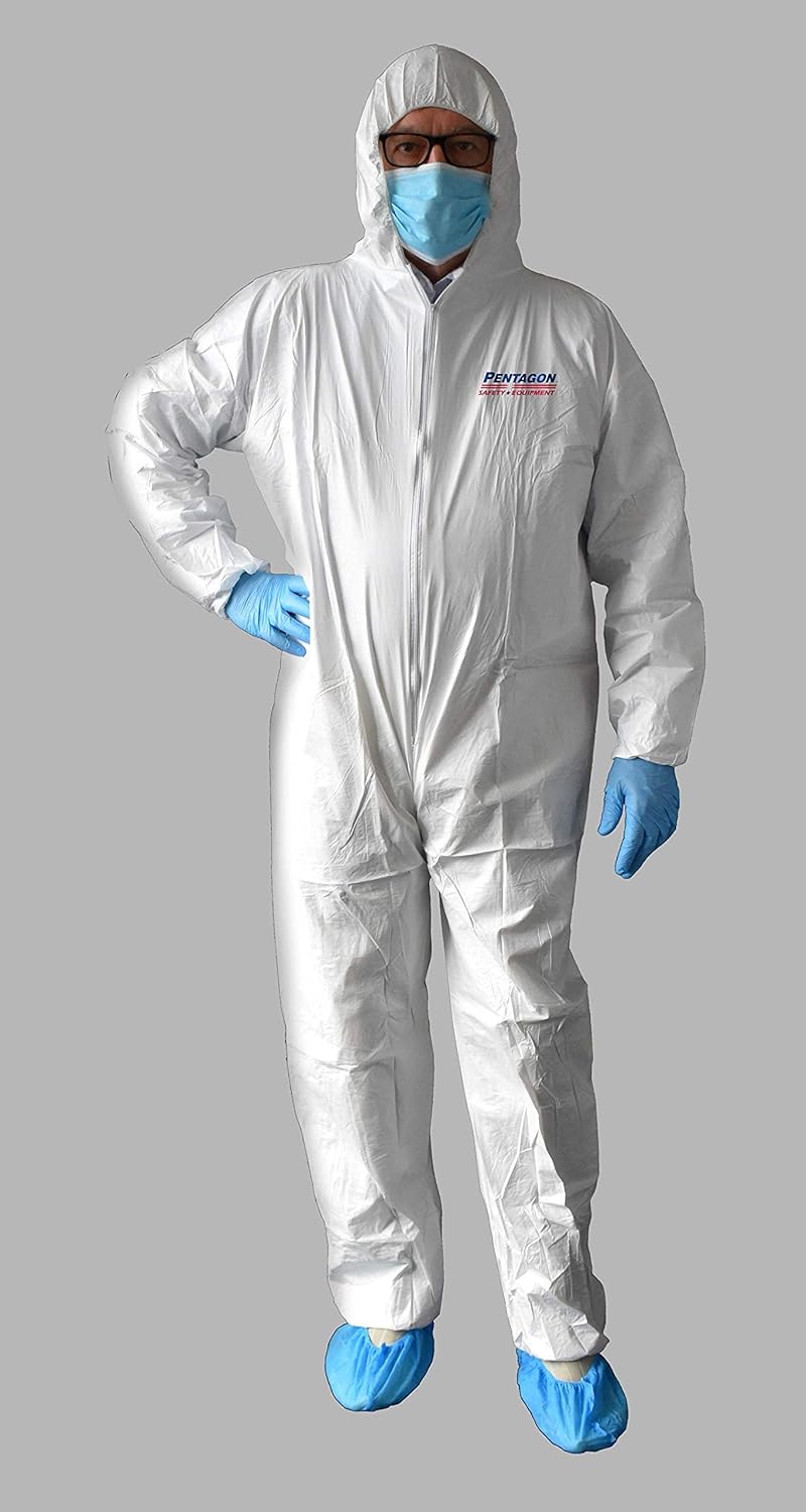 5 Pack Microporous Protective Coverall Suits With Hood Elastic Wrists, Ankles and Waist, Single Zipper, For Painting/Industrial Use (3XL) - - 