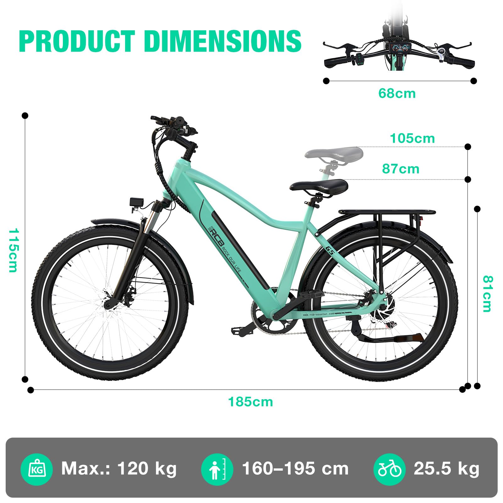 RCB G5 27,5" Adult E Bike, Mountain E-Bike, Motor 250W, Max Speed 25km/h, NFC/APP Start, Reichweite 80km, Geeignet für Männer und Frauen Commuter Riding