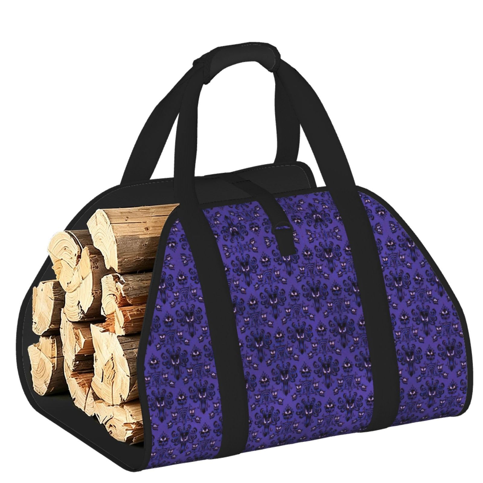 Haunted Mansion Printed Firewood Carrier Bag, Log Tote with Open-Ended Design for Camping Outdoor Wood Hauling