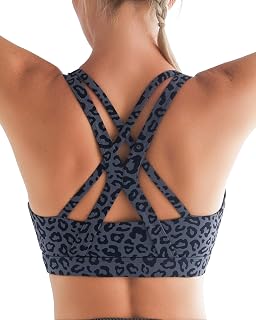 RUNNING GIRL Sports Bras for Women, Criss-Cross Back Padded Strappy Sports Bras Medium Support Yoga Bra with Removable Cups(2825_Leopard Print_M)