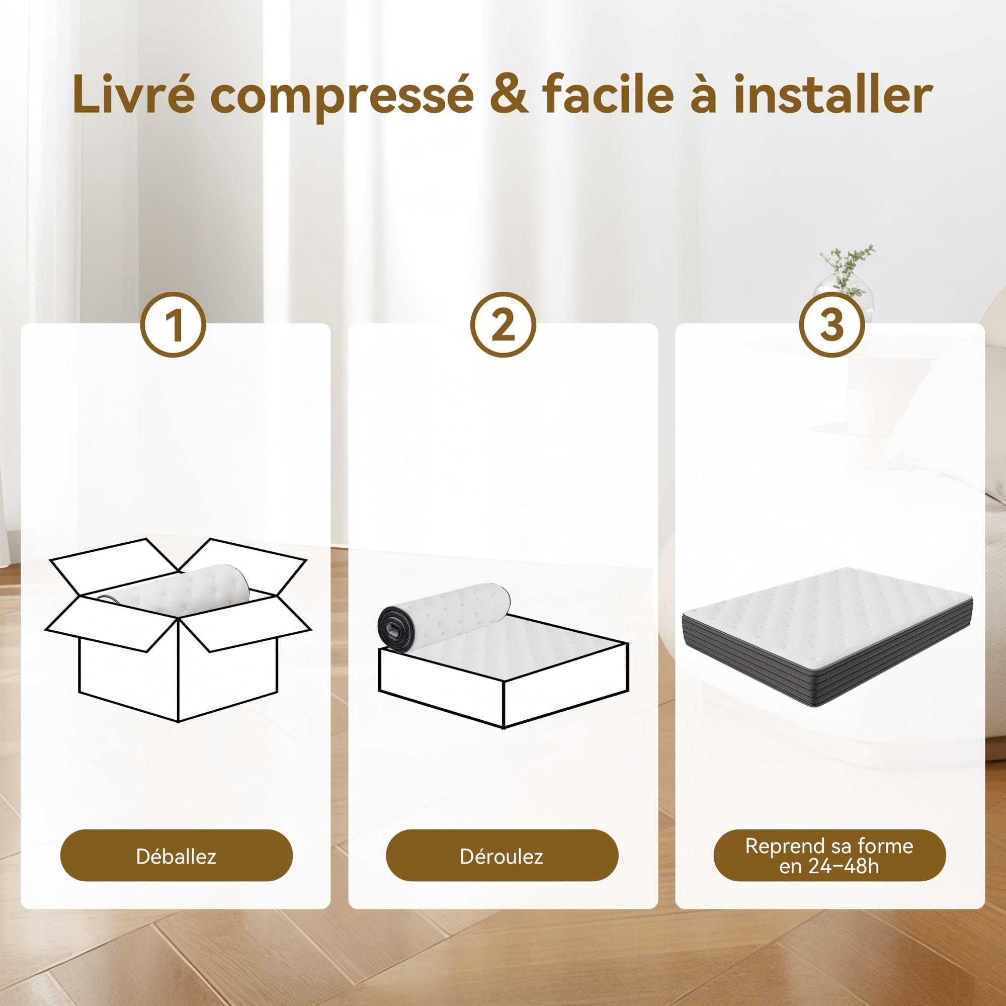 Matelas 140x190 cm, Épaisseur 22cm, Hybride Matelas à Ressorts ensachés, Moyenne Ferme H3, Soutien Parfait 7 Zone avec Mousse de Confort, Respirant, Certifié Oeko-TEX