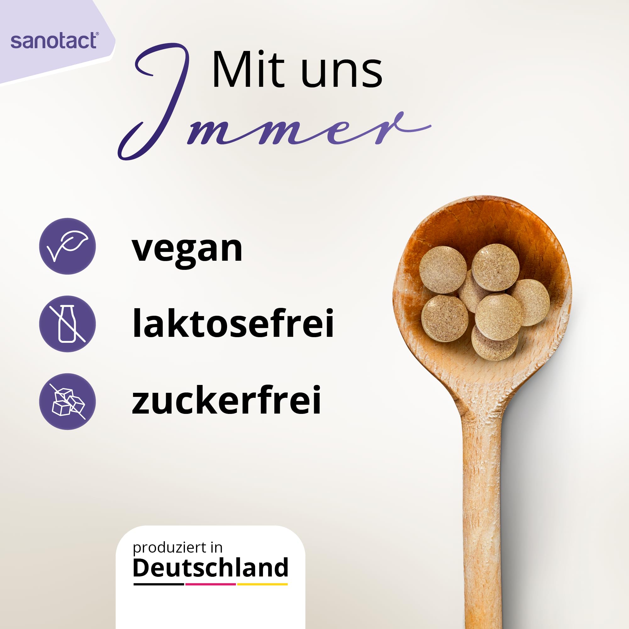 sanotact Bierhefe + Zink (8 x 60 Tabletten) • Für Haut, Haare & Nägel • Vitamin-Komplex mit Bierhefe, Zink, Biotin, Vitamin B12, B6 & Vitamin C • Haut & Haar Vitamine • 100% Vegan
