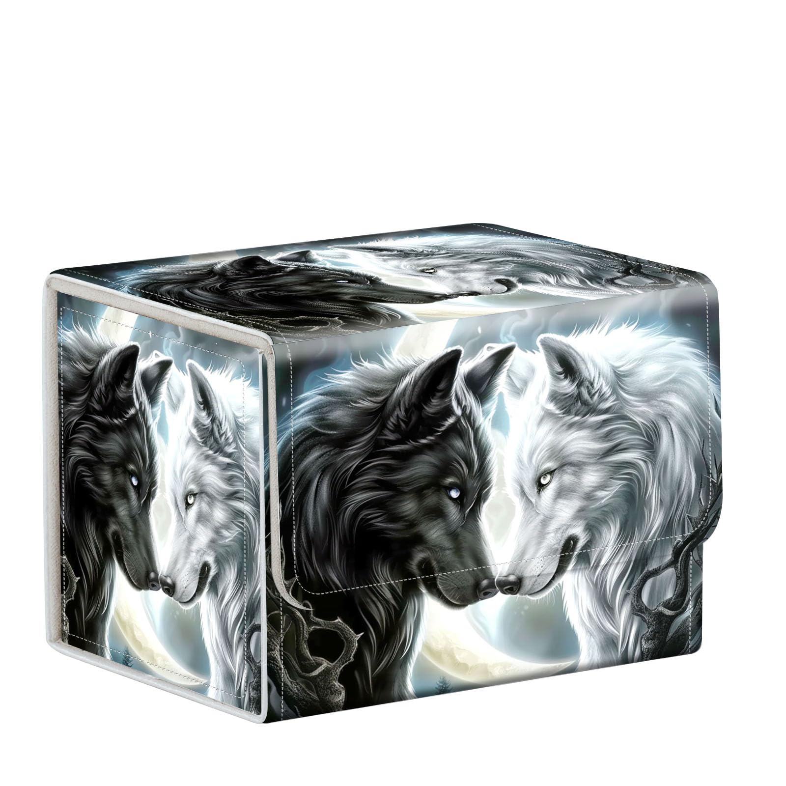ETLKJVBL for MTG Card Storage Solution, Black White Wolf for MTG Card Box and Commander Decks, High Capacity Anime Card Sleeves for Mtg Deck Box, Designed Specifically for Mtg Players