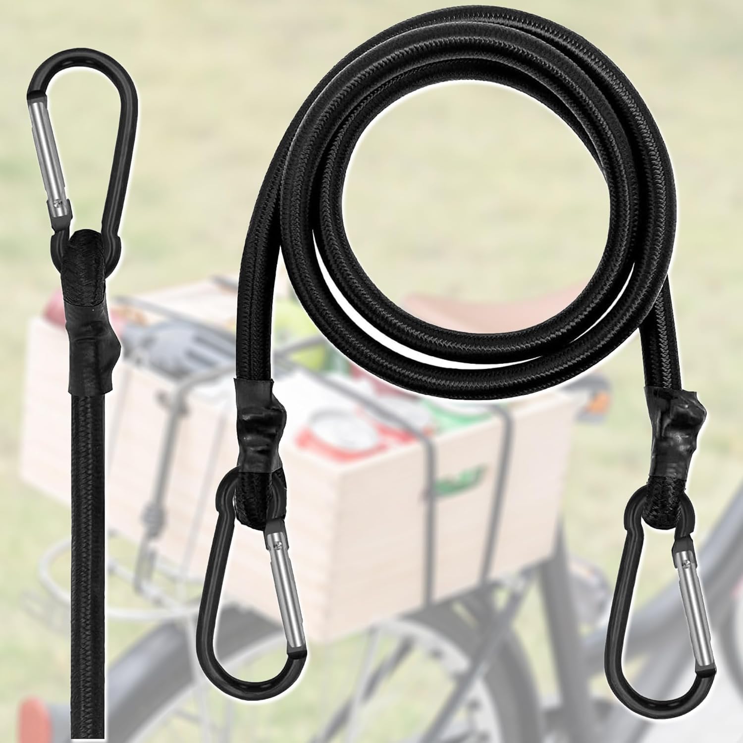 2pcs Black Bungee Cords with Closed Hooks – 48in 120cm – Durable & Elastic for Multipurpose Use