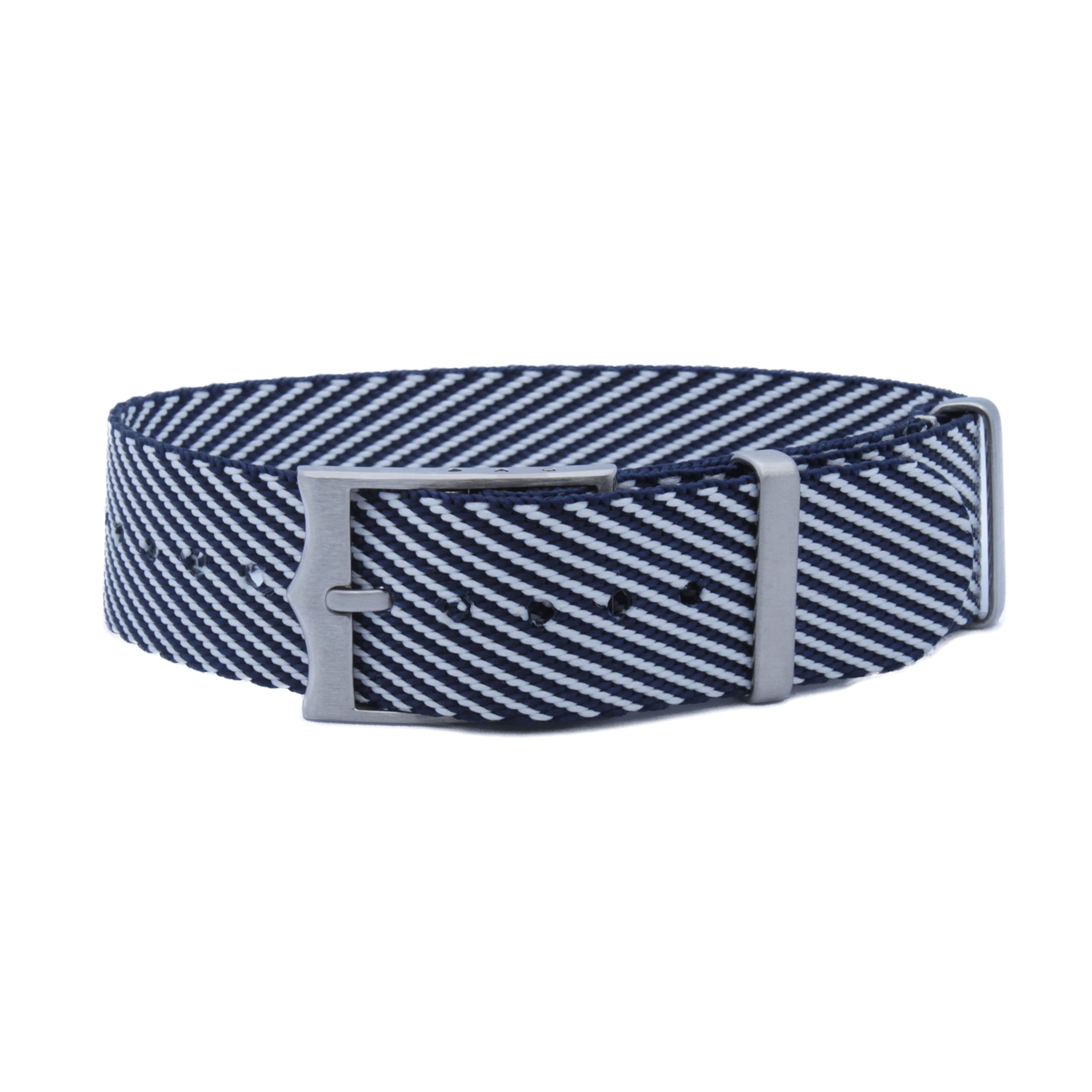 WAMD Single Layer/Single Pass Nylon Fabric NATO Watch Straps/Bands with Crown Buckle - Choice of Colour & Width (Navy Blue and White, 20 mm) (B0BFJ37DF9) Amazon Price History, Amazon Price Tracker