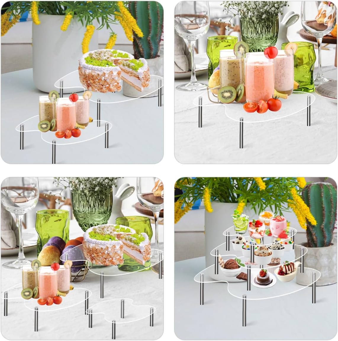 KICHOUSE 3pcs Transparent Acrylic Display Stand Tiered Cake Stand for Dolls Collectibles and Models for Weddings and Birthday Parties and Stylish Storage