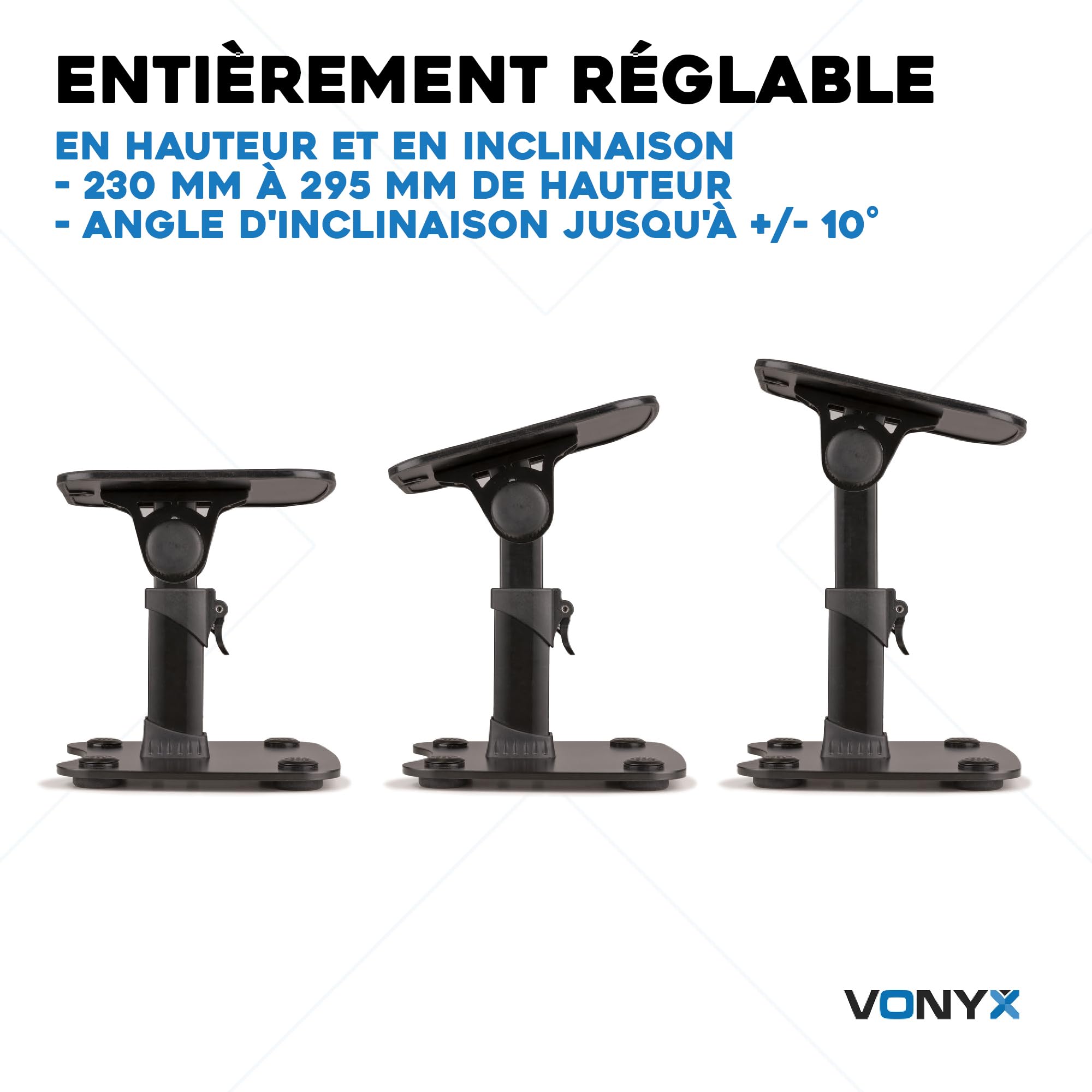 Vonyx SMS30 Supports Enceintes de Monitoring - Hauteur Réglable 23-29,5 cm, Enceinte 8'', Support Antidérapant, Charge Maximale 15kg, Idéal pour Optimiser la Projection du Son et de l'Écoute