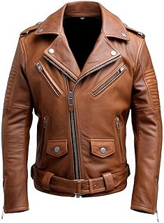 Artisan Alley Men’s Chocolate Brown Real Sheepskin Crossover Lapel Collar Stylish Zip-up Motorcycle Leather Jacket