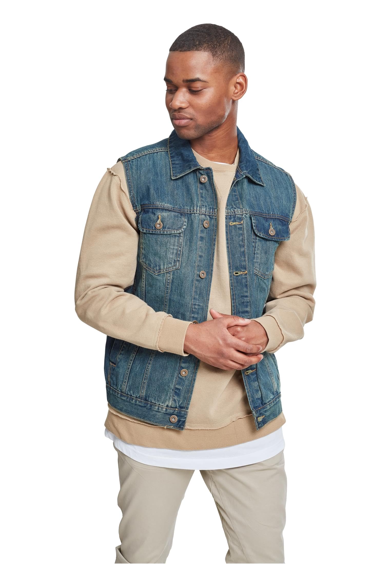 Urban Classics Men's Denim Vest Gilet, Blue (Lightblue 344), S UK
