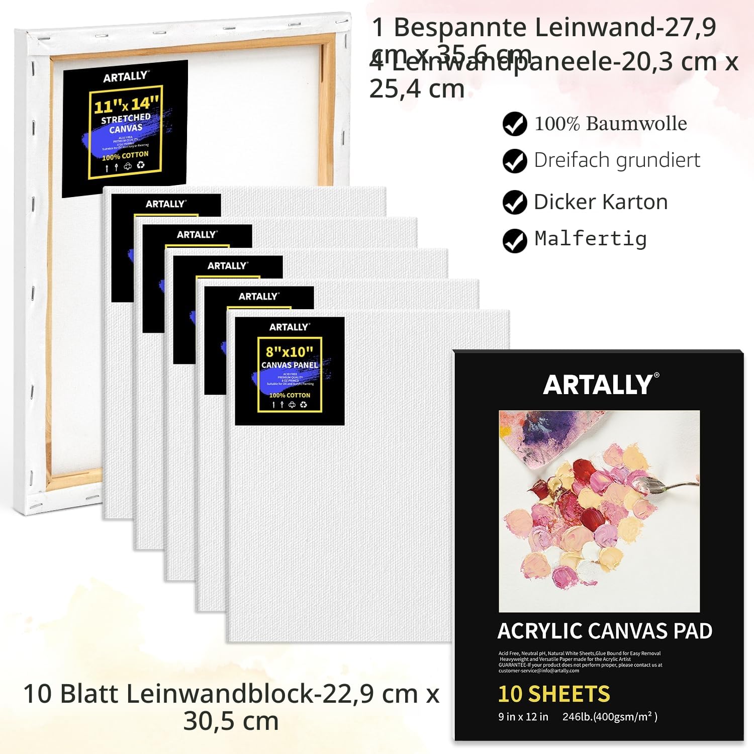 66-teiliges Acrylmalset mit Tischstaffelei, 32 Acrylfarben (je 22 ml), Pinselset mit Etui, Leinwänden – Komplettes Künstlerbedarfset für Erwachsene, Künstler und Anfänger