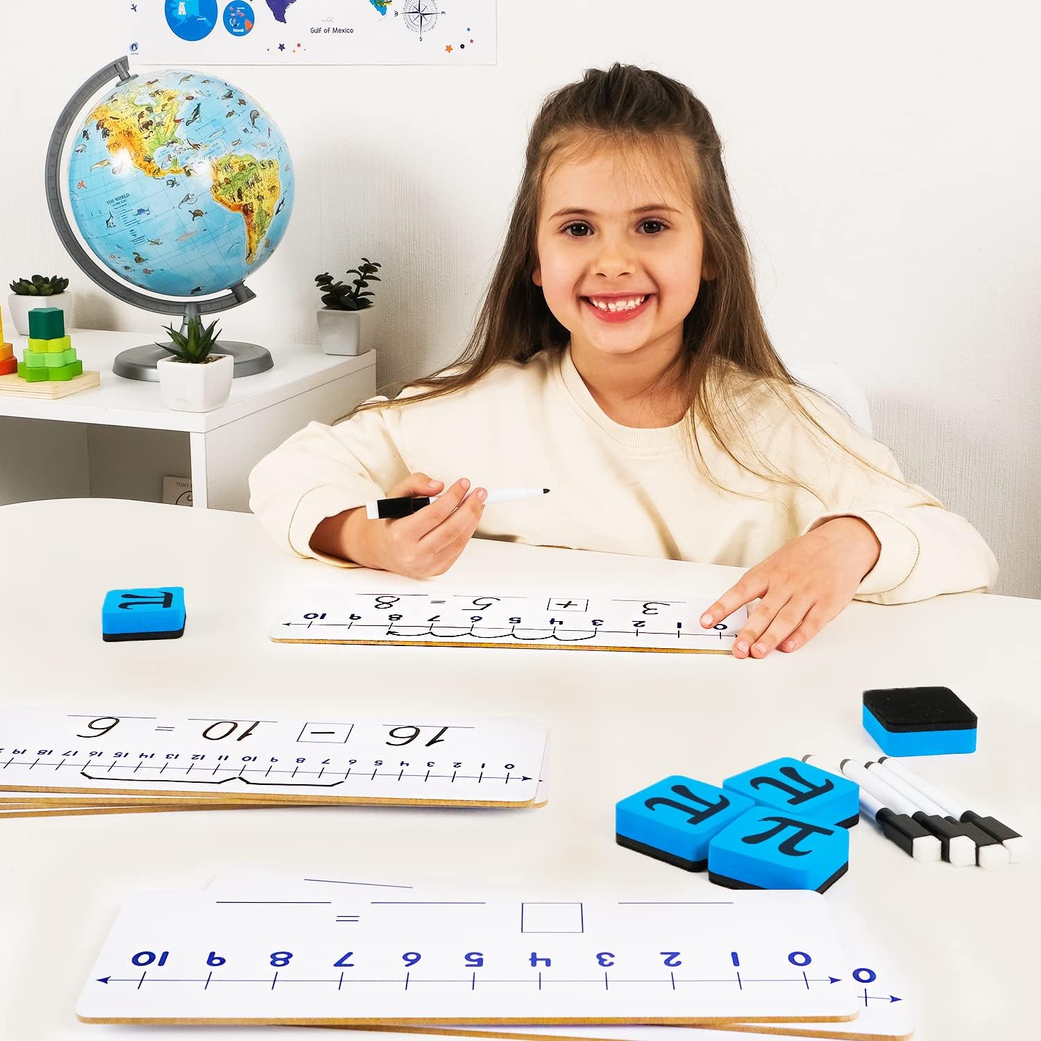 Simply Magic 75 PCS Colorful Magnetic Number Bonds & 12-Pack Double-Sided Dry Erase Number Line White Boards for Math