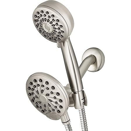 Waterpik One-Touch Dual 2-in-1 Shower System With Rain Shower Head and 7-Mode Hand Held Shower Head, Brushed Nickel XPB-139E-769ME