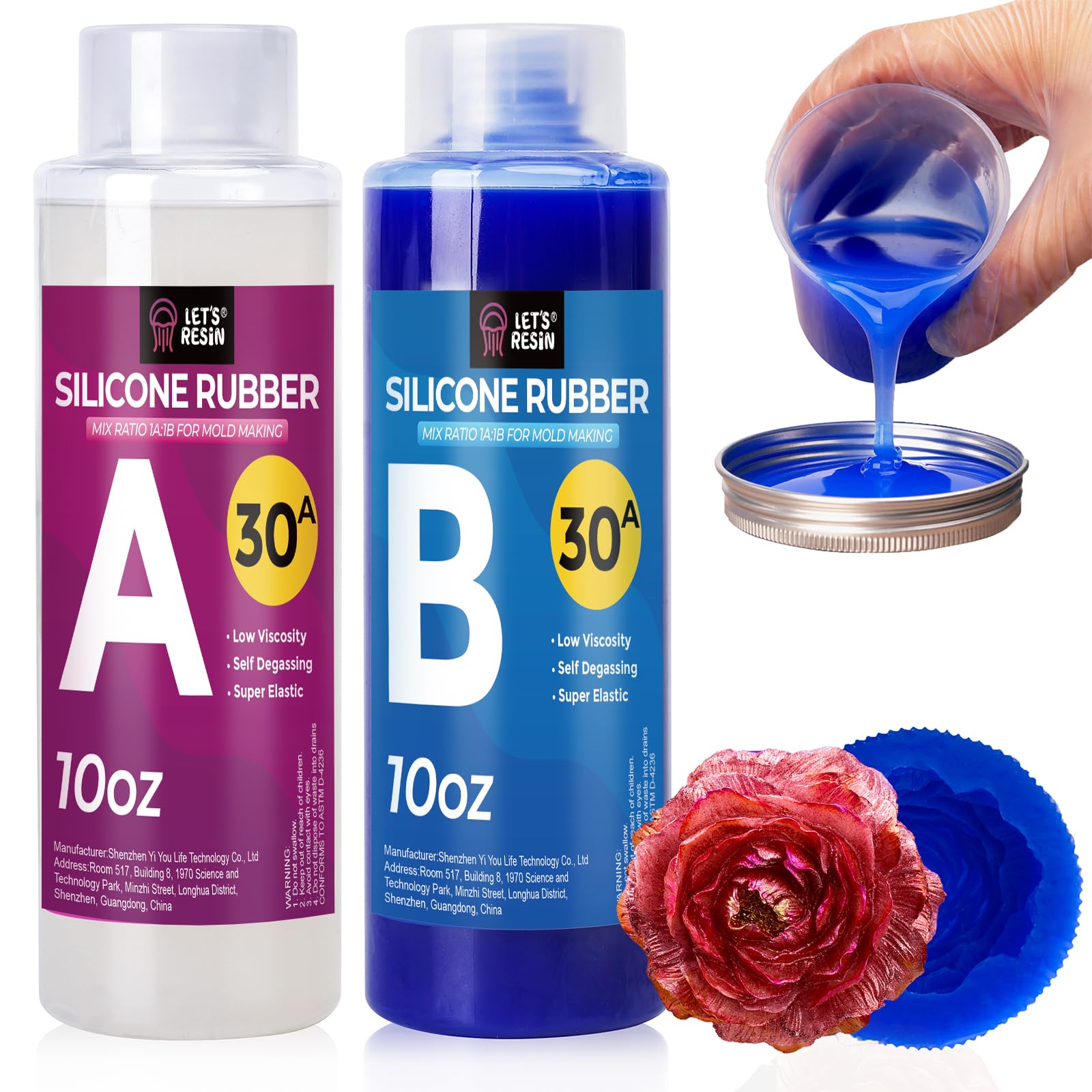 LET'S RESIN Silicone Molds Making Kit 30A, Blue Silicon for Making 2 Part Molds, Liquid Silicone Rubber Mixing Ratio 1:1 - Ideal for Resin Molds, 3D Molds DIY Making (20.8oz)
