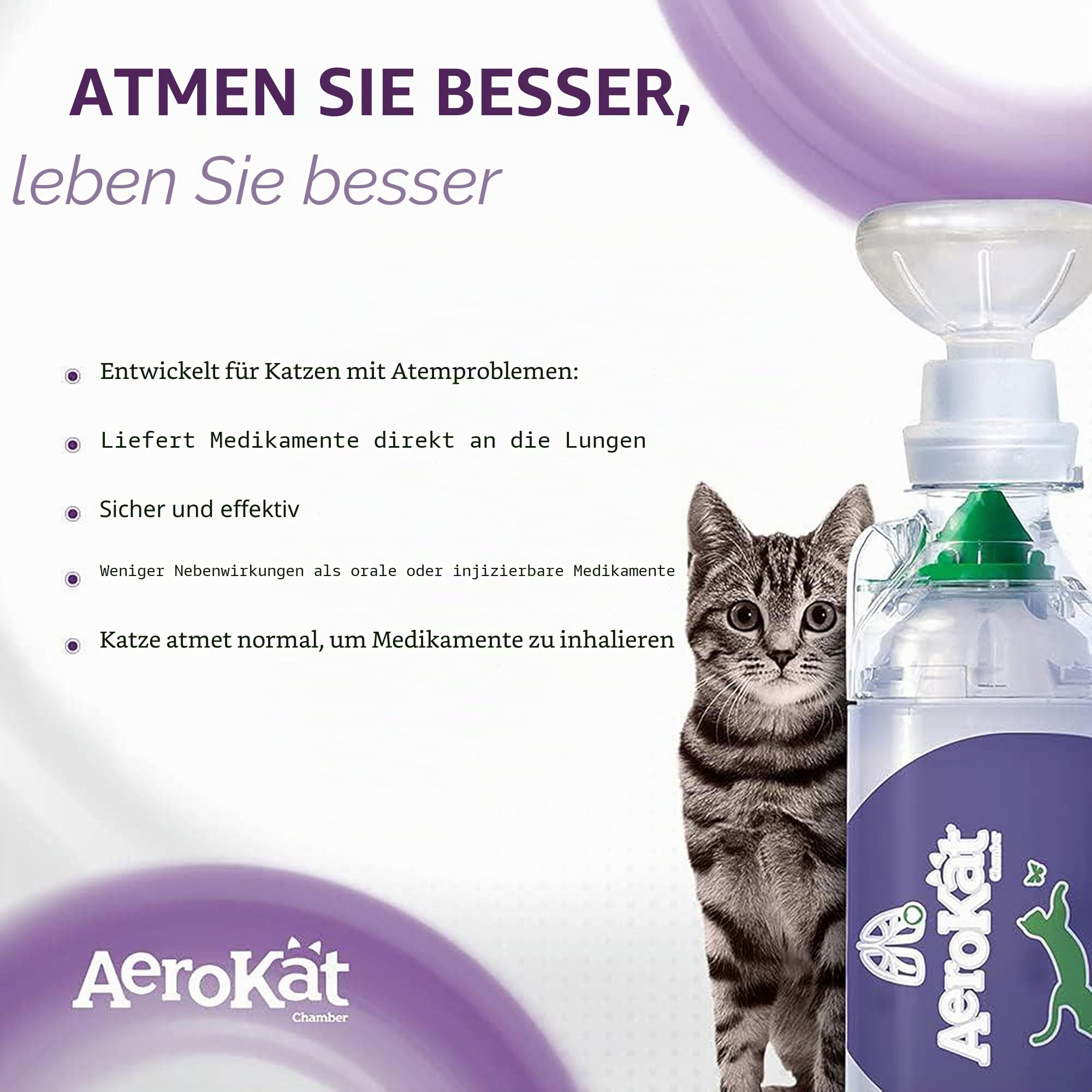 AEROKAT Feline Aerosol-Kammer-Inhalator-Spacer für Katzen und Kätzchen mit exklusiver Flow-VU-Anzeige