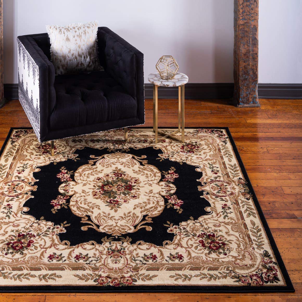 unique loom versailles collection traditional classic medallion motif area rug (6' 0 x 6' 0 square, black/ ivory)