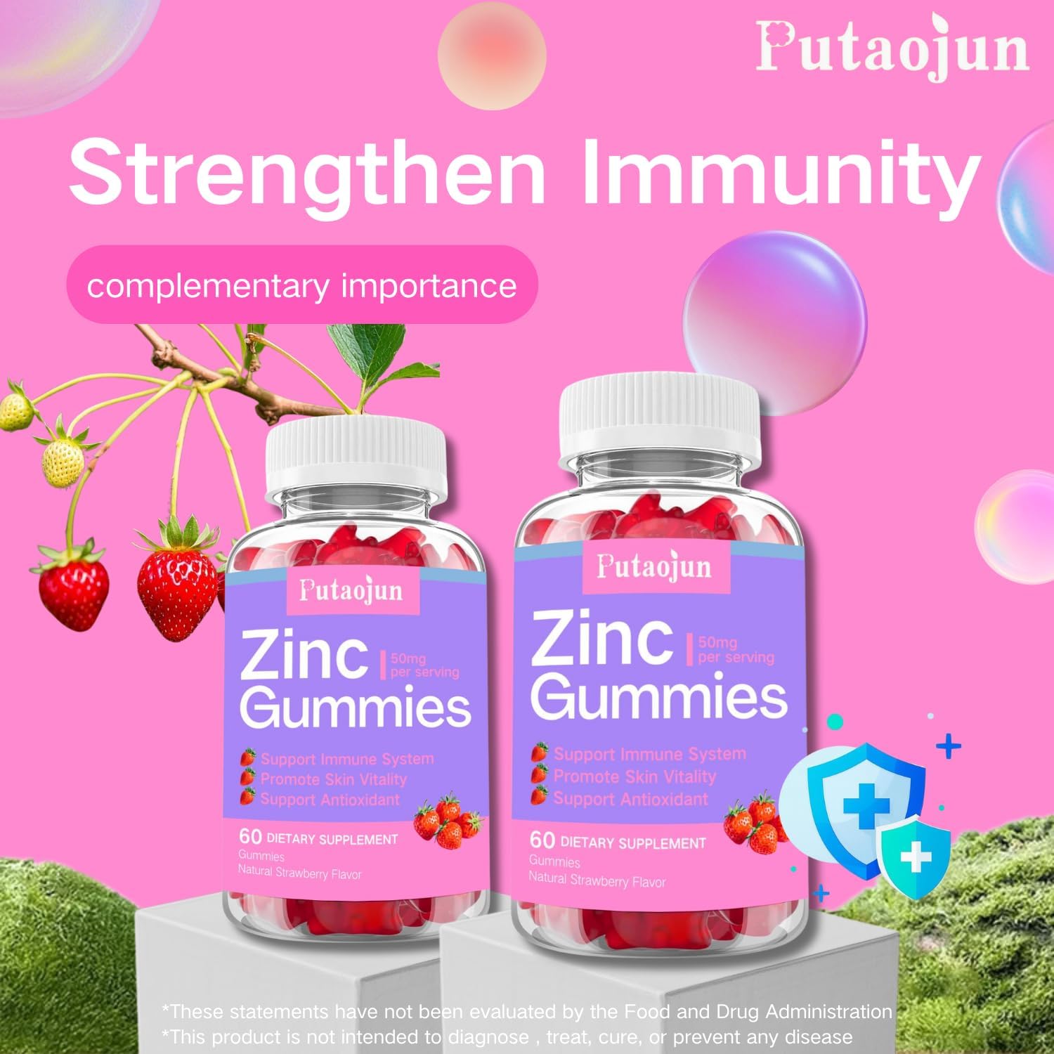 Zinc Gummies for Kids & Adults - Immune Support, High Absorption Vitamin C & Zinc Supplement, Natural Strawberry Flavor, Sugar Free, Vegan - 60 Count - Image 2