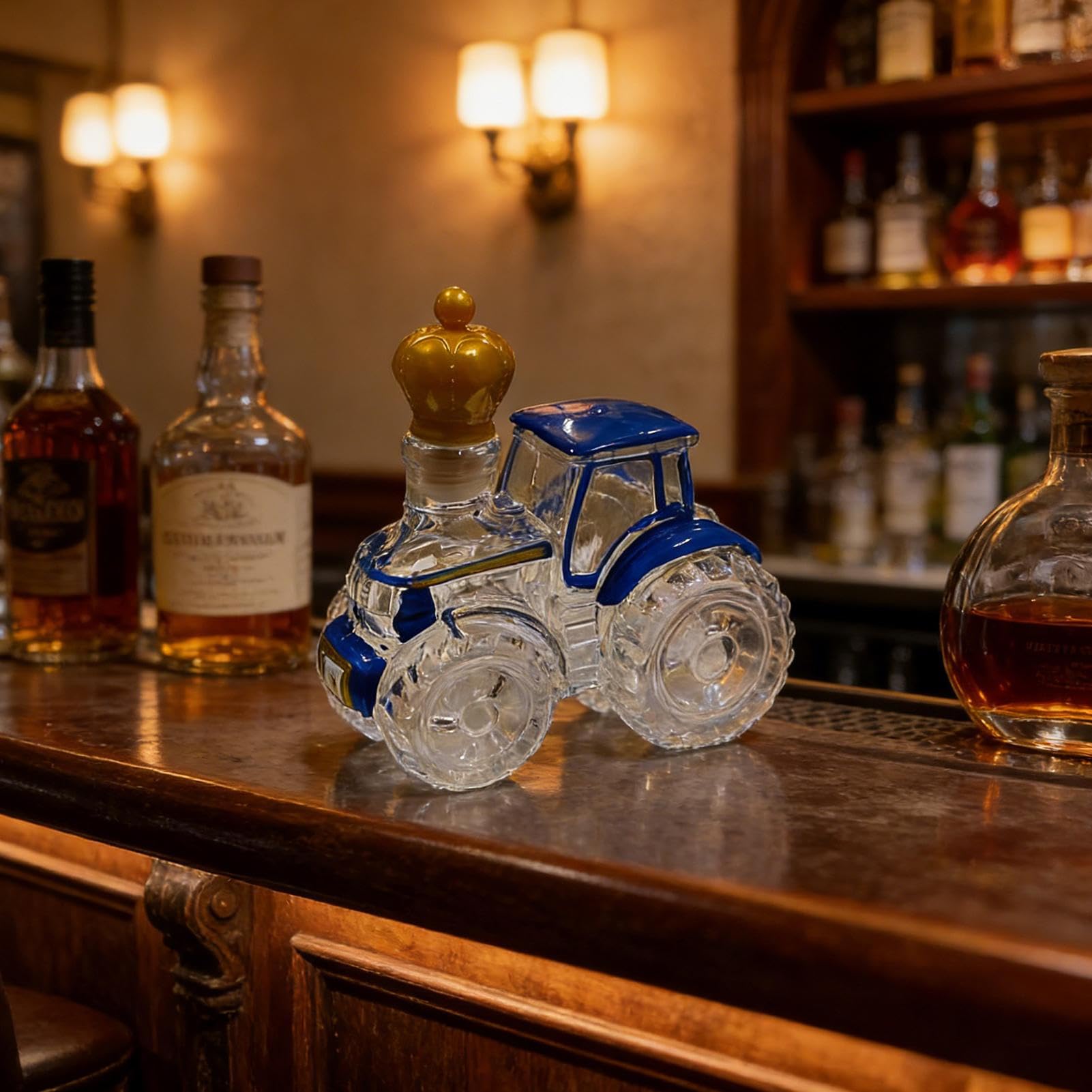 Butelka na whisky – ciągnik pusty pojemnik na alkohol | dekoracyjna szklana karafka butelka na whisky, do wina, tequili, brandy, wódki, dekoracja domu, baru, biura, dla mężczyzn, taty, na urodziny