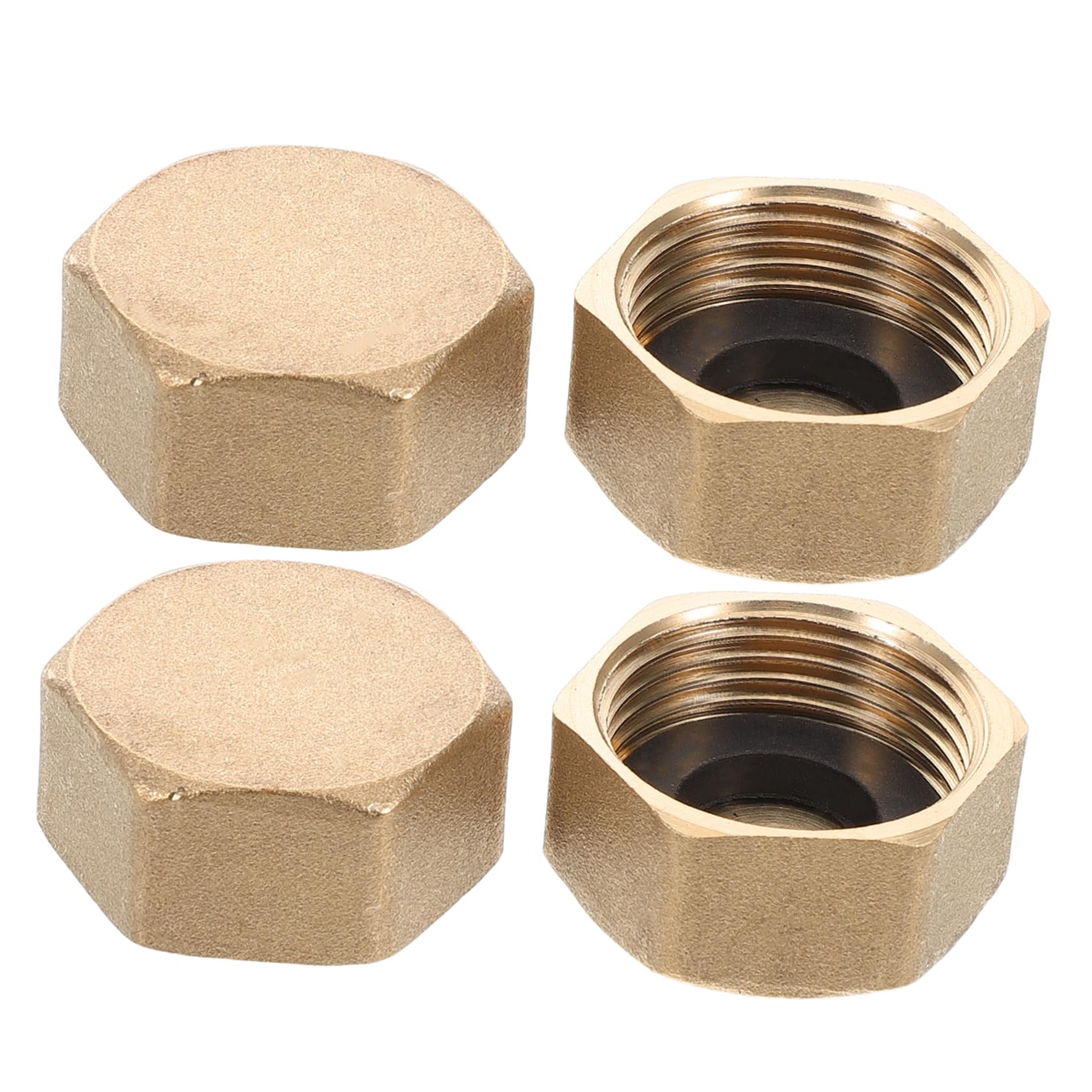 FUNOMOCYA 4pcs Inner Teeth Blocking Cap Female Brass Cap Plumbing Fitting with Rubber Gasket Pipe Plug with Rubber Gasket Water Pipe Fitting Golden Brass