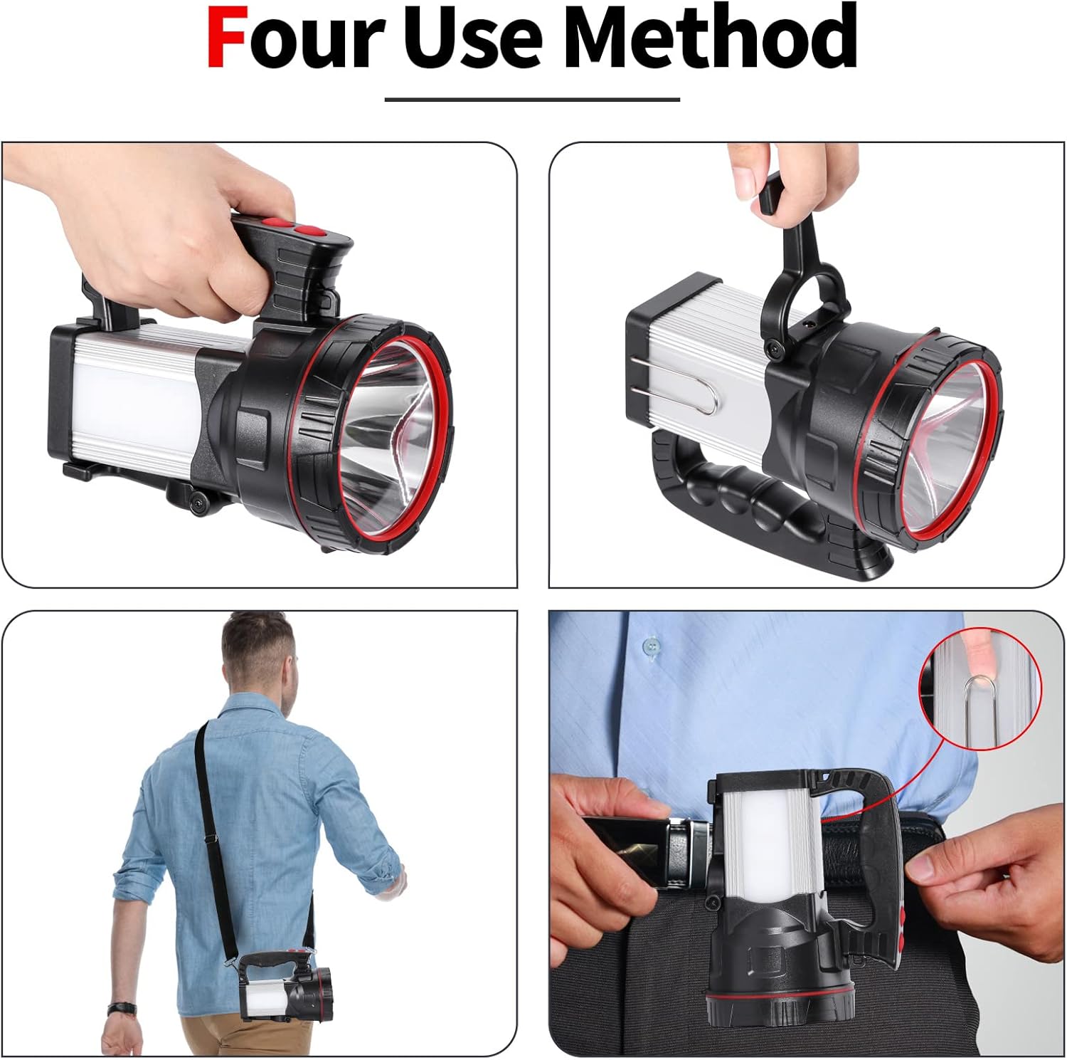 Superbright LED Handheld Searchlight Tactical Waterproof Spotlight High Power Rechargeable Flashlights with Side Light USB Power Charger (White Light)