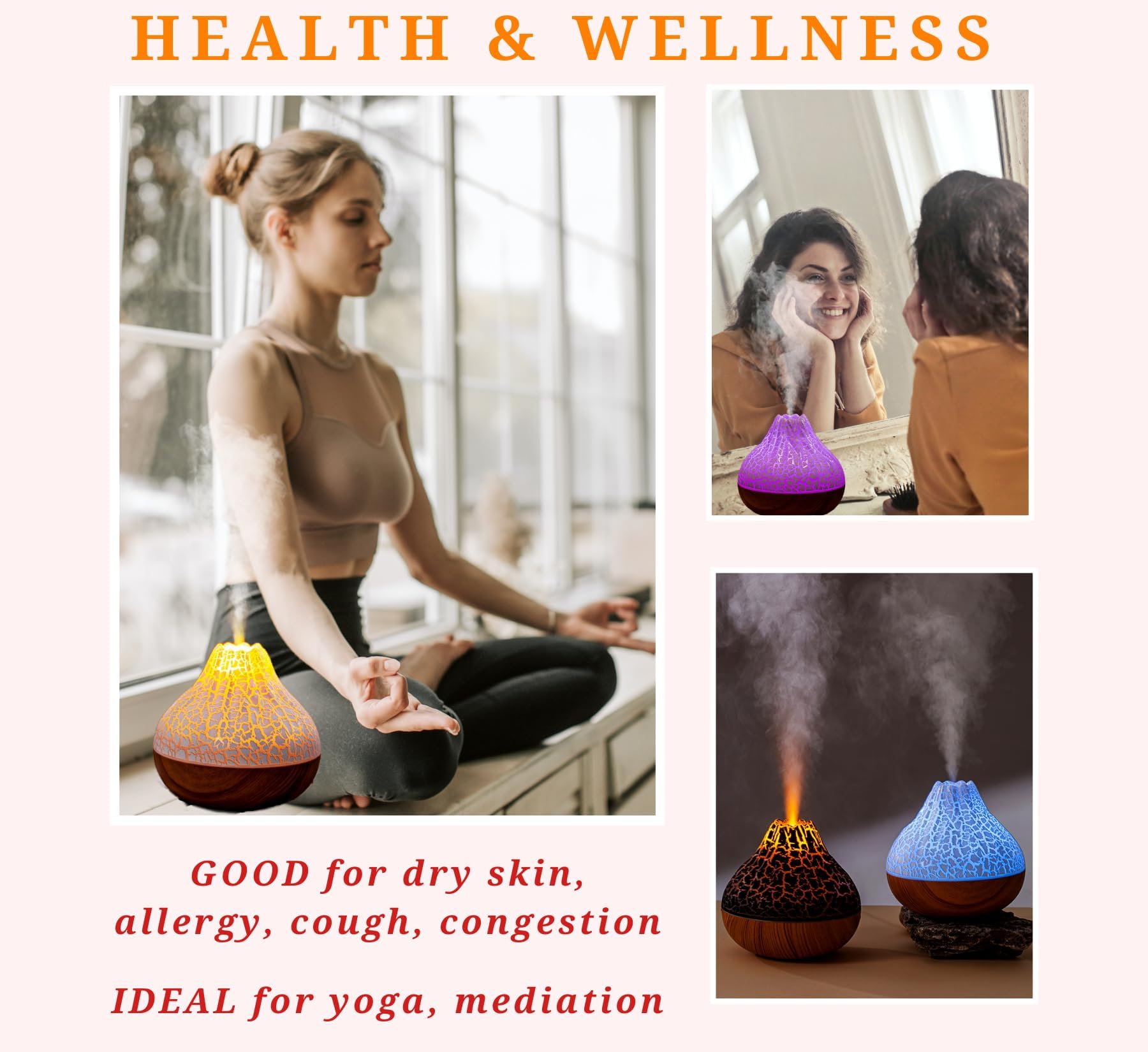 mobigon Wood Cool Mist Ultrasonic Humidifier for Room Moisture, Aroma Diffuser for Home, 300ml Essential Oil Diffuser with 7 Colorful Night Light, Auto Shut-Off, Home, Office, car (E.Light Brown)