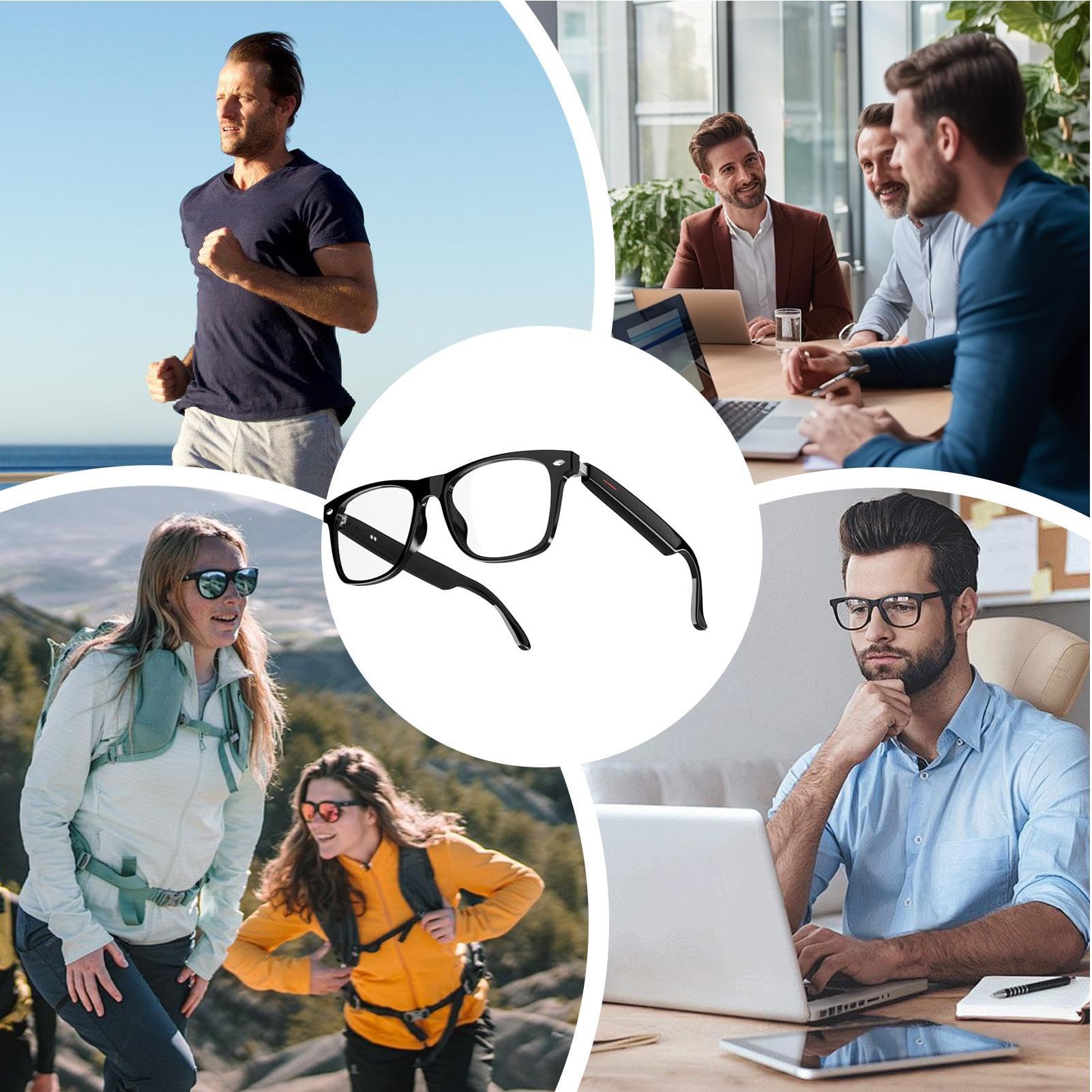 Genérico Gafas Inteligentes - Gafas De Audio | Grabación De Video Portátil Glàsses | Glasas De Música De Volumen Ajustable para Hombre, Mujeres | Respuesta Y Finalización Llama A Audio Glàsses para U