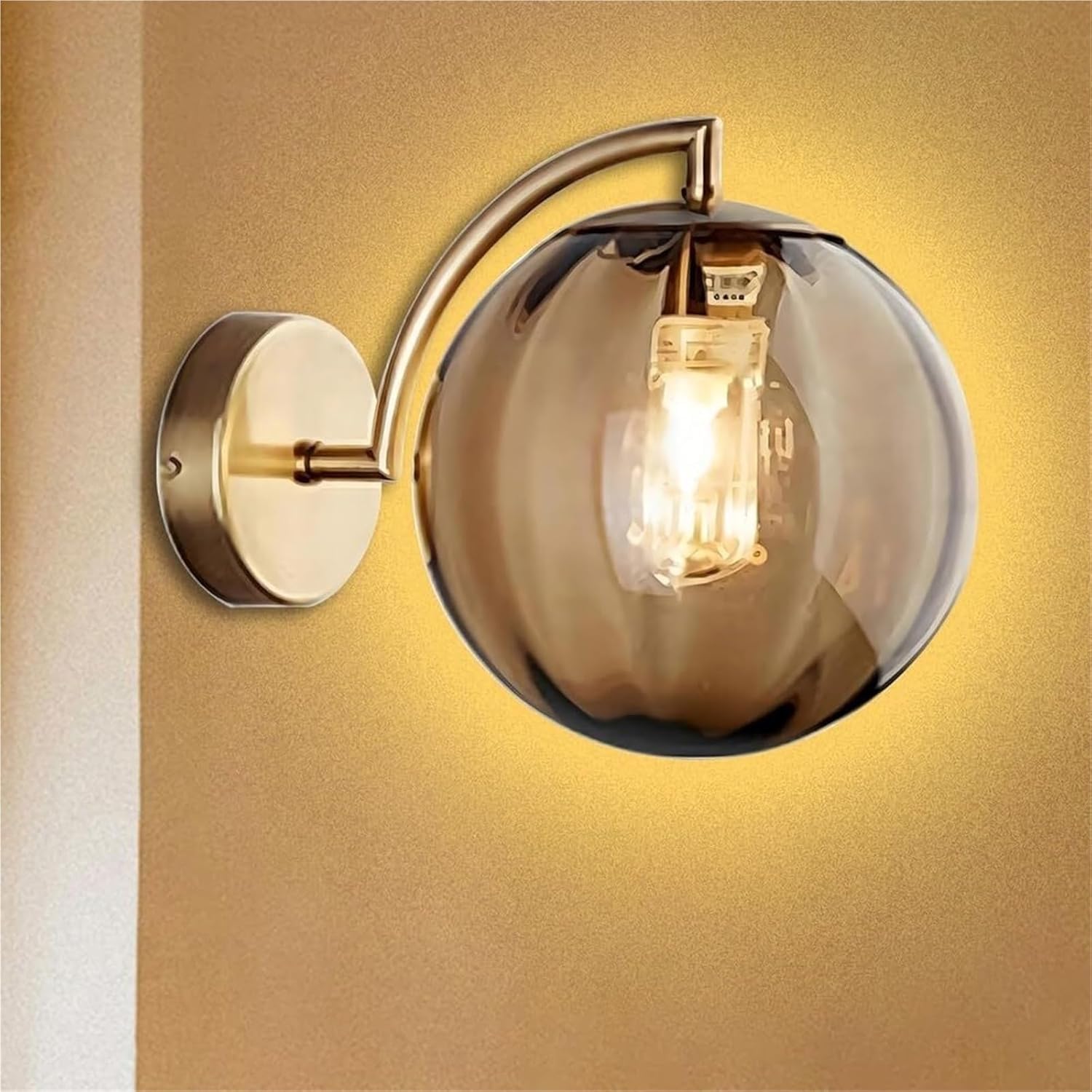 KBUUKYYXouy Wall Lamp with Round Crystal Shade and Metal Base, 3000K Warm Light Sconce for Living Room, Bedroom, Bathroom, Hallway(A)