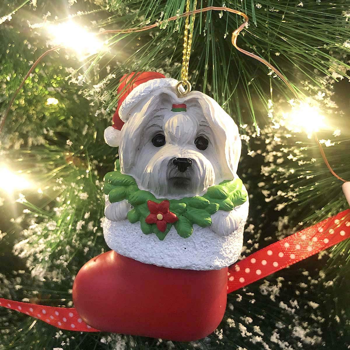 Maltese Dog Christmas Ornament – Cute White Dog in Stocking with Gold Hanging String, Resin Pet Figurine for Christmas Tree Decorations, 2025 Animal Ornaments - Image 8