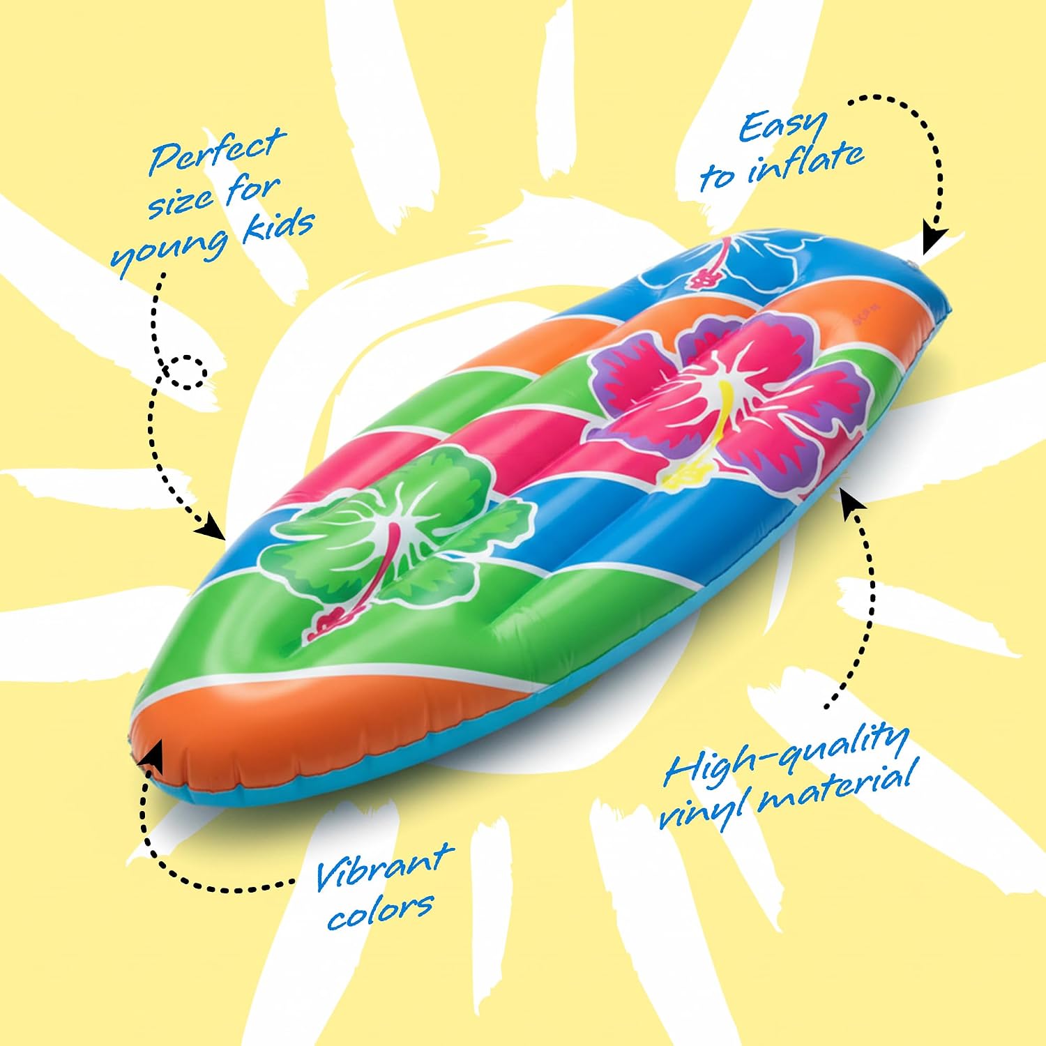 ArtCreativity Luau Surfboard Inflate, Inflatable Surfboard for Beach, Tropical and Luau Party Decorations, Inflatable Pool Toy for Kids and Adults, Beach Party Inflate