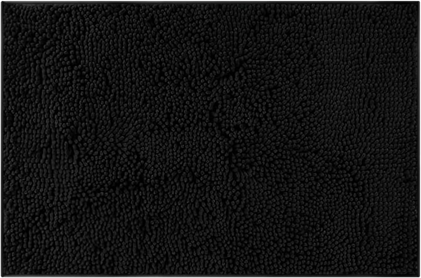 RUN HELIX Chenille Bath Mat Non Slip Anti Mould, Black Bathroom Mat