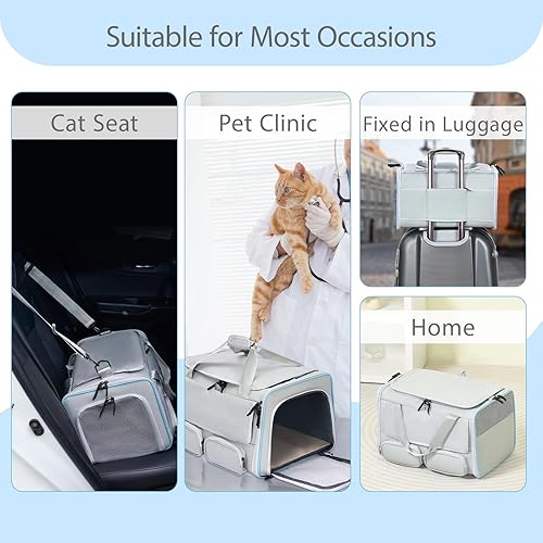 Miniatura 9 de Transportador de gatos y perros para mascotas de hasta 15 libras, plegable de lados suaves con base resistente mejorada, cortina de privacidad y 2