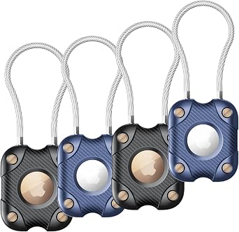4 Pack Airtag Holder with Wire Cable, Secure Lock Airtag Keychain,IPX7 Waterproof,360Hard Protective Air Tag Case Holder for Apple Air tag for Key Chain,Key Ring,Car,Luggage