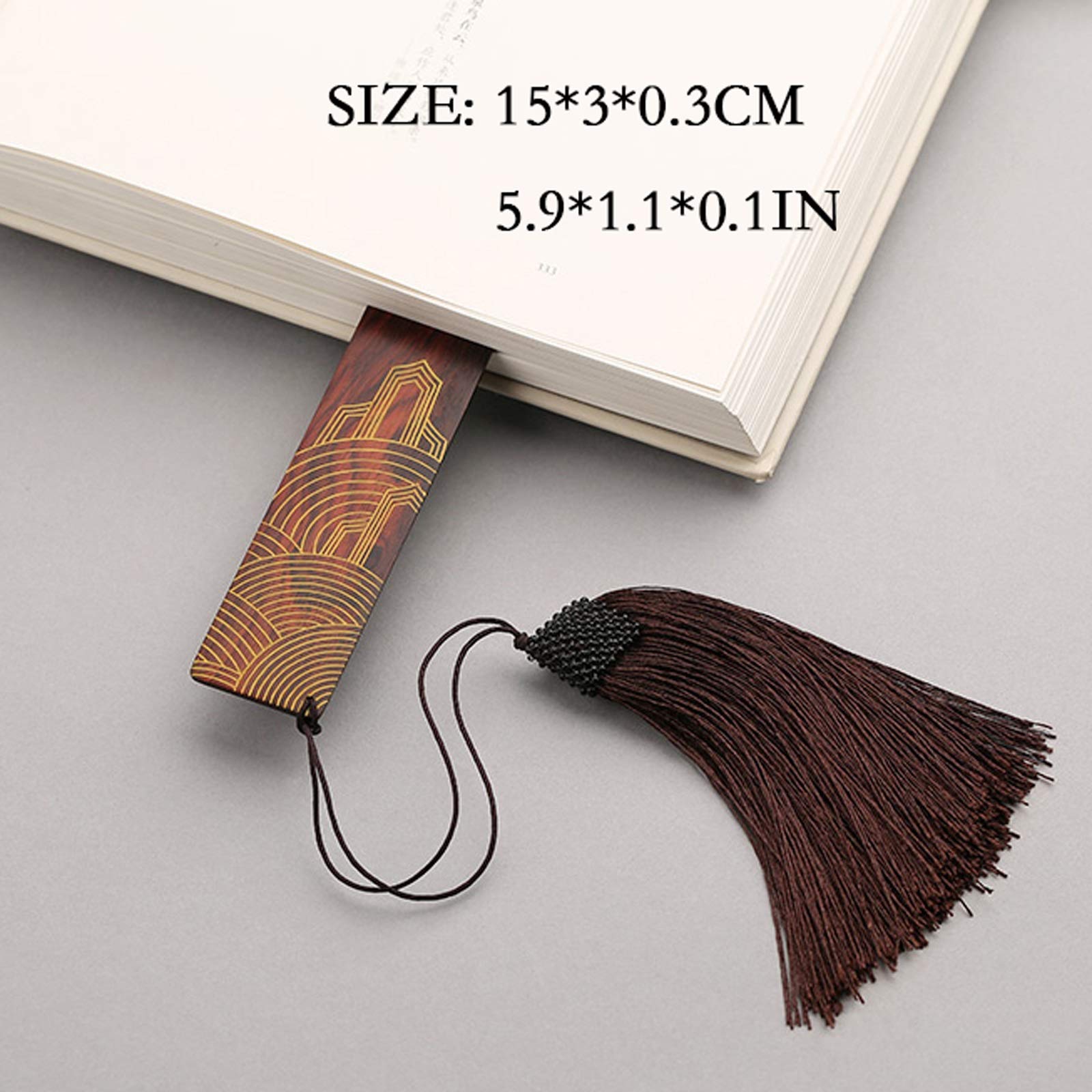 TOMYEUS Zakładka drewniana do książki Inlaid Copper Zakładka ręcznie robiona naturalna zakładka z frędzlami - kreatywny prezent dla osób starszych, antycznych zabytków, zestaw zakładek dla dzieci
