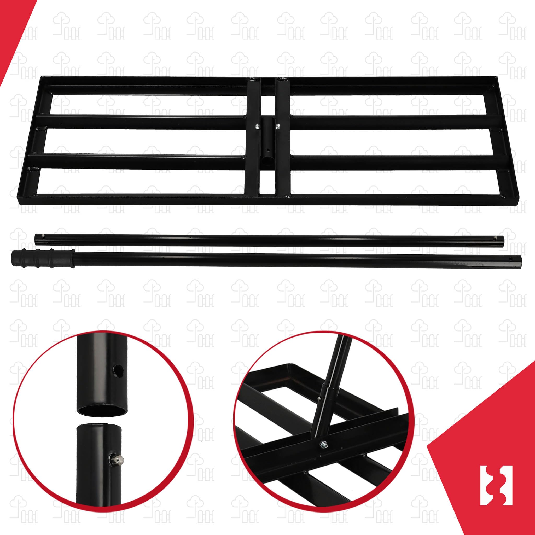 KOTARBAU® Rasenrakel - 90 x 30 cm - Rasen Nivellierrechen - mit Stahlstiel - 175 cm - Gartenwerkzeug zur Rasenpflege - Rasen Rakel - Gartenzubehör - Stahl - Schwarz